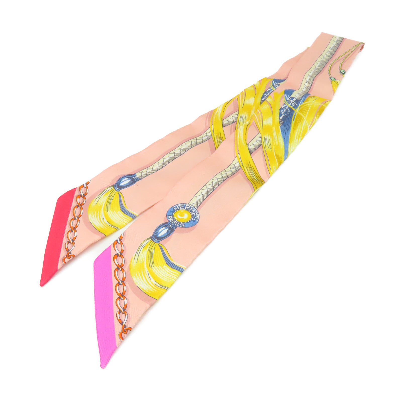 HERMES 絲質Twilly Scarf絲巾粉紅色/黃色/彩色