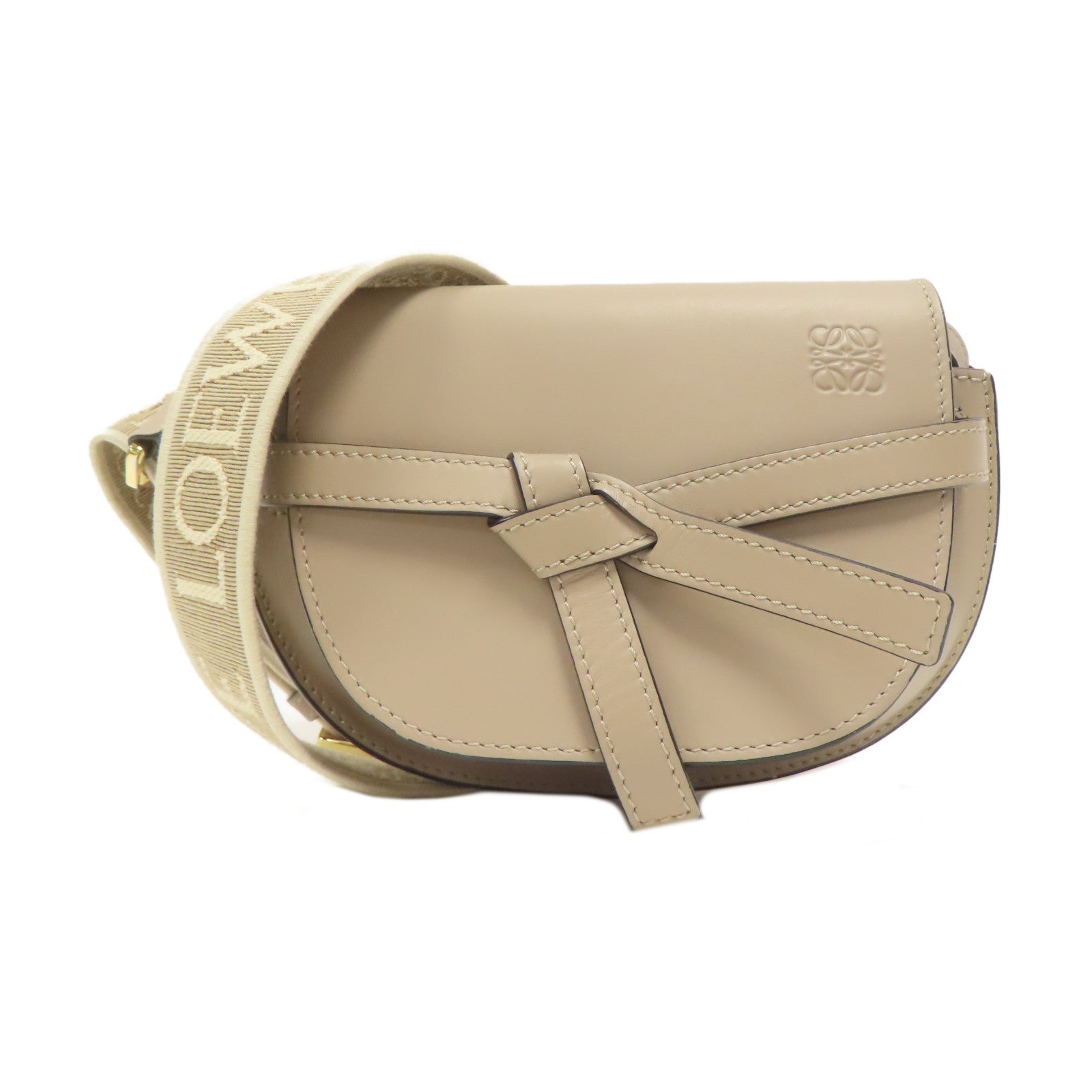 LOEWE 牛皮皮革Mini Gate金扣肩背袋米色