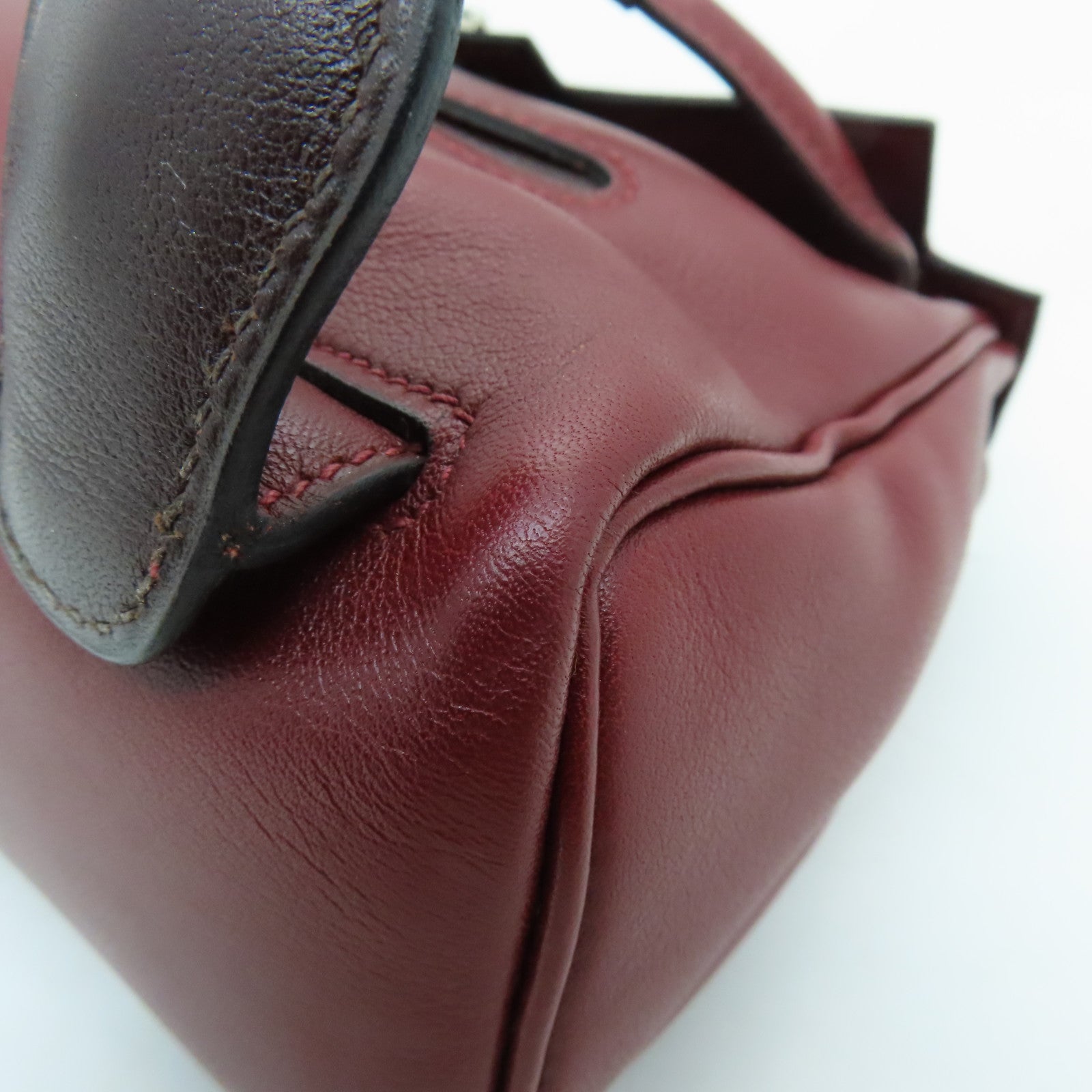 HERMES Swift leather Kelly Doll silver buckle handle bag wine red