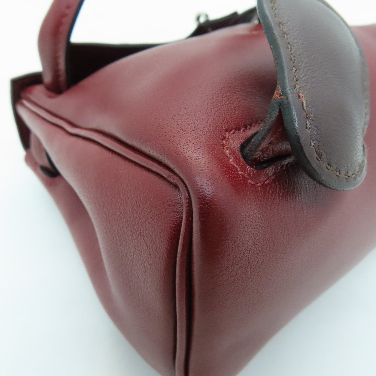HERMES Swift leather Kelly Doll silver buckle handle bag wine red