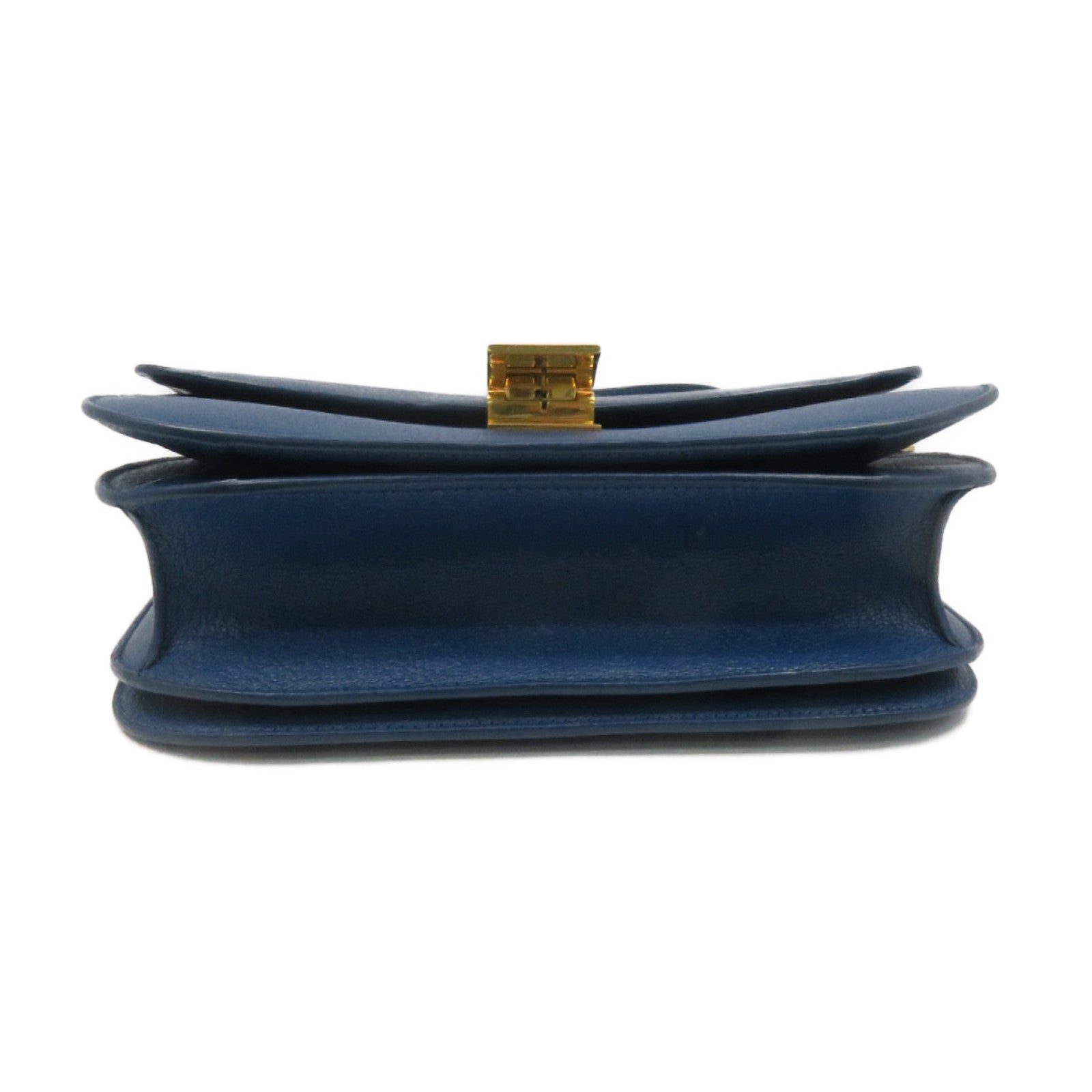 CELINE Cowhide Leather Classic Box Shoulder Bag Gold Buckle Shoulder Bag Blue
