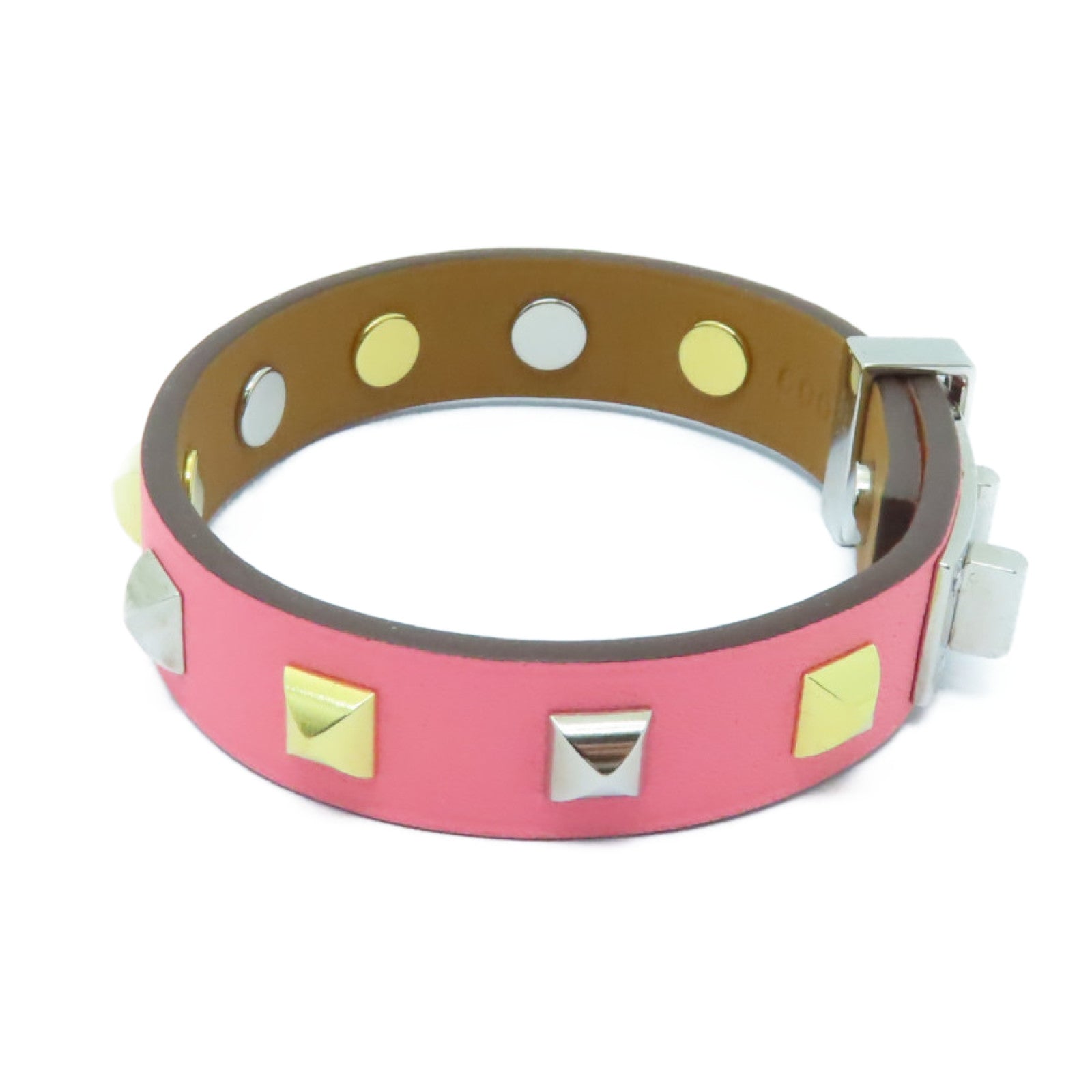 HERMES Swift皮革Mini Dog Clous Carres Bracelet金扣/銀扣手鐲粉紅色