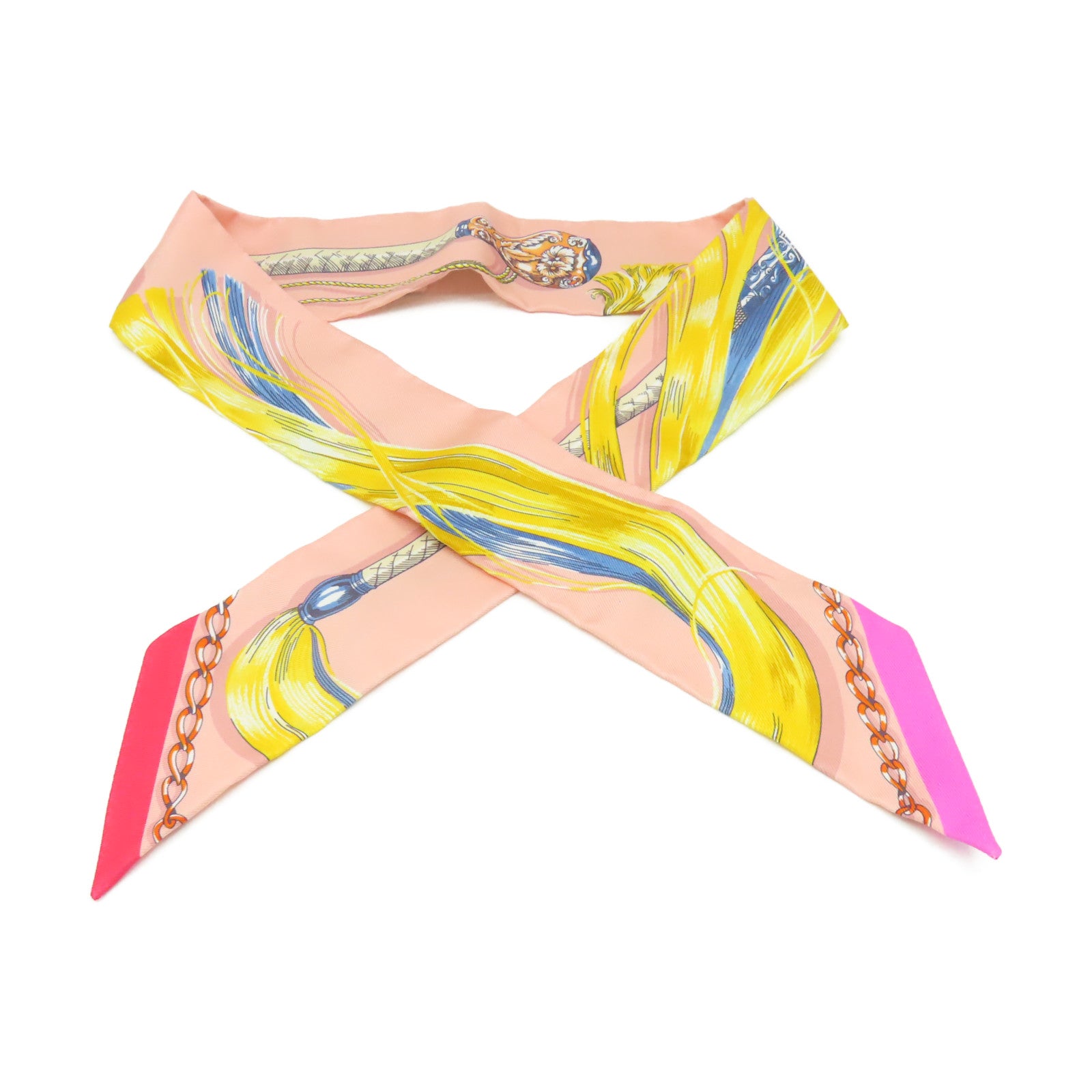 HERMES 絲質Twilly Scarf絲巾粉紅色/黃色/彩色