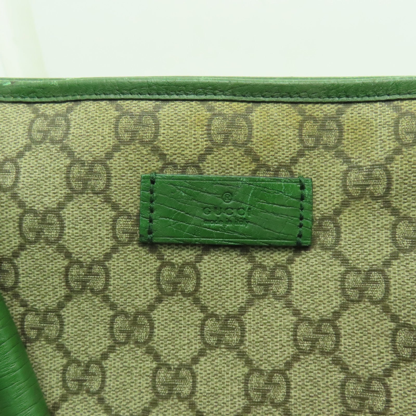 GUCCI 塗層帆布Tote Bag銀扣手挽袋綠色/米色