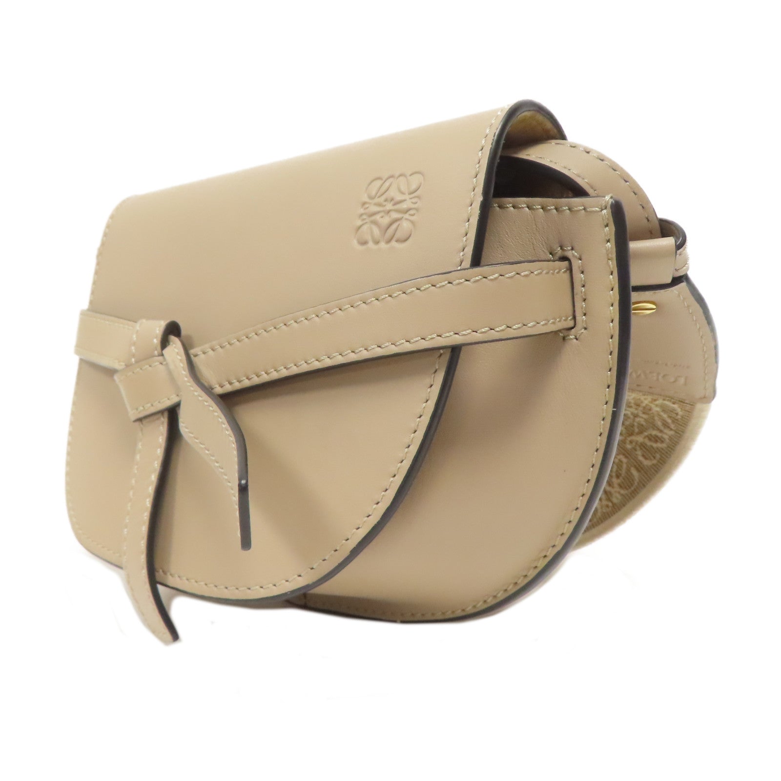 LOEWE 牛皮皮革Mini Gate金扣肩背袋米色
