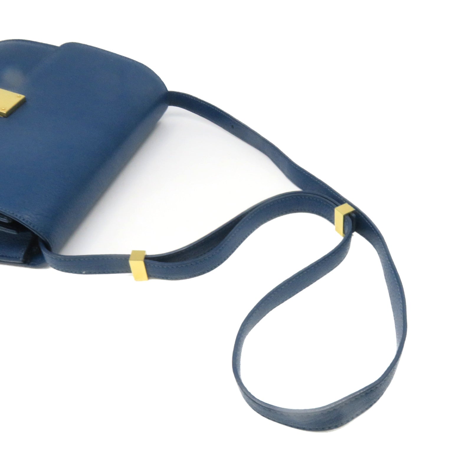 CELINE Cowhide Leather Classic Box Shoulder Bag Gold Buckle Shoulder Bag Blue