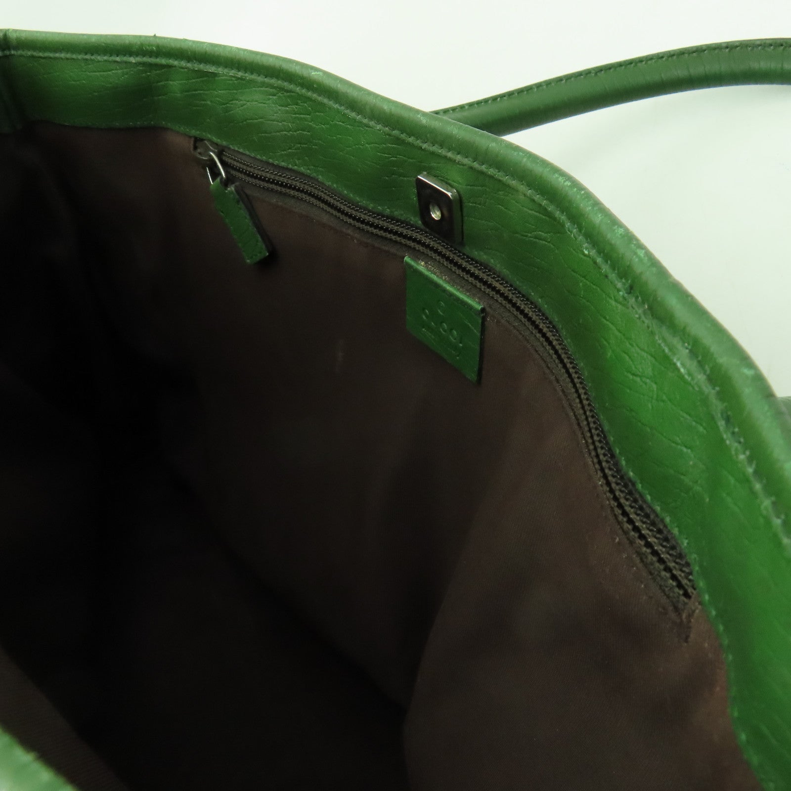 GUCCI 塗層帆布Tote Bag銀扣手挽袋綠色/米色