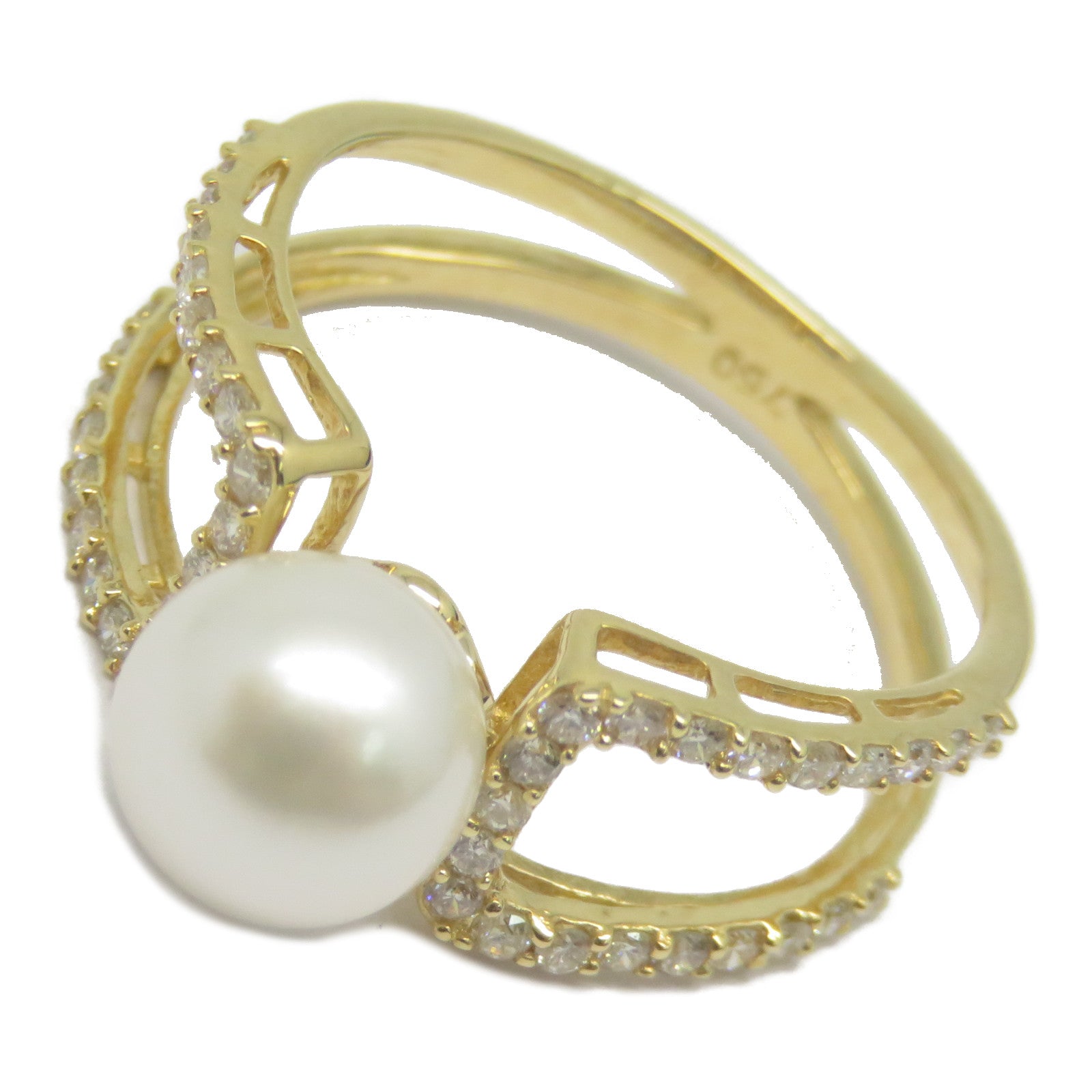 JEWELRY 【激減優惠】18K黃金Pearl Diamond Ring 3.05ct珍珠/0.371ct鑽石戒指US#6.75