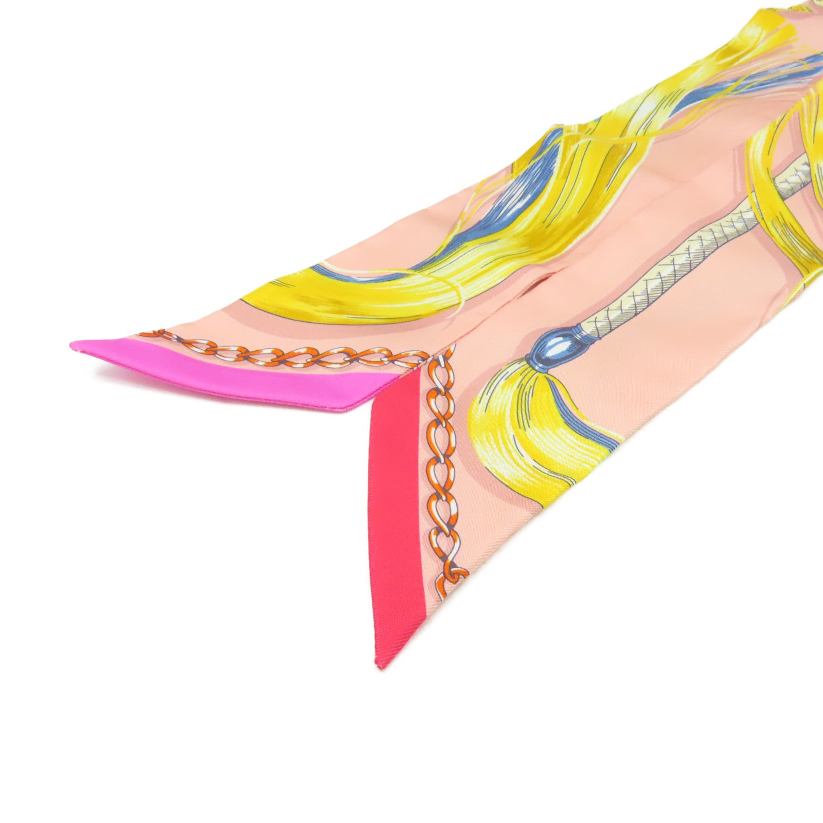 HERMES 絲質Twilly Scarf絲巾粉紅色/黃色/彩色