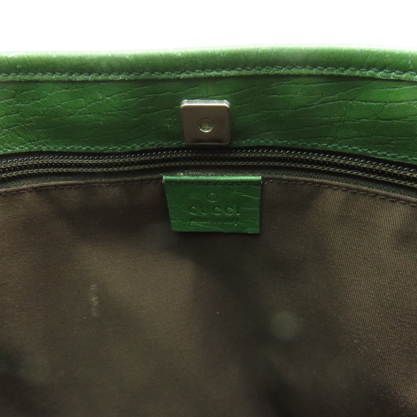 GUCCI 塗層帆布Tote Bag銀扣手挽袋綠色/米色