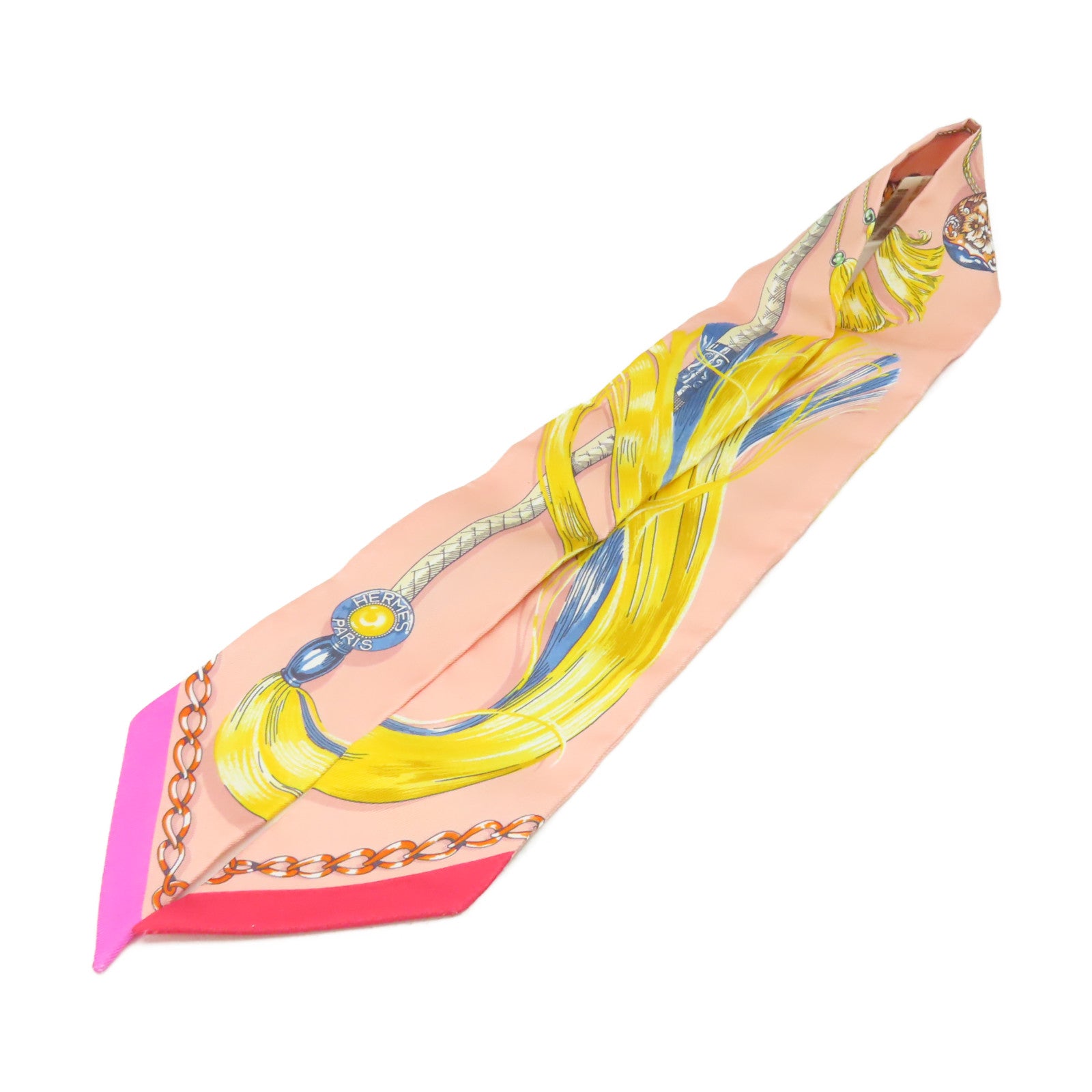 HERMES 絲質Twilly Scarf絲巾粉紅色/黃色/彩色