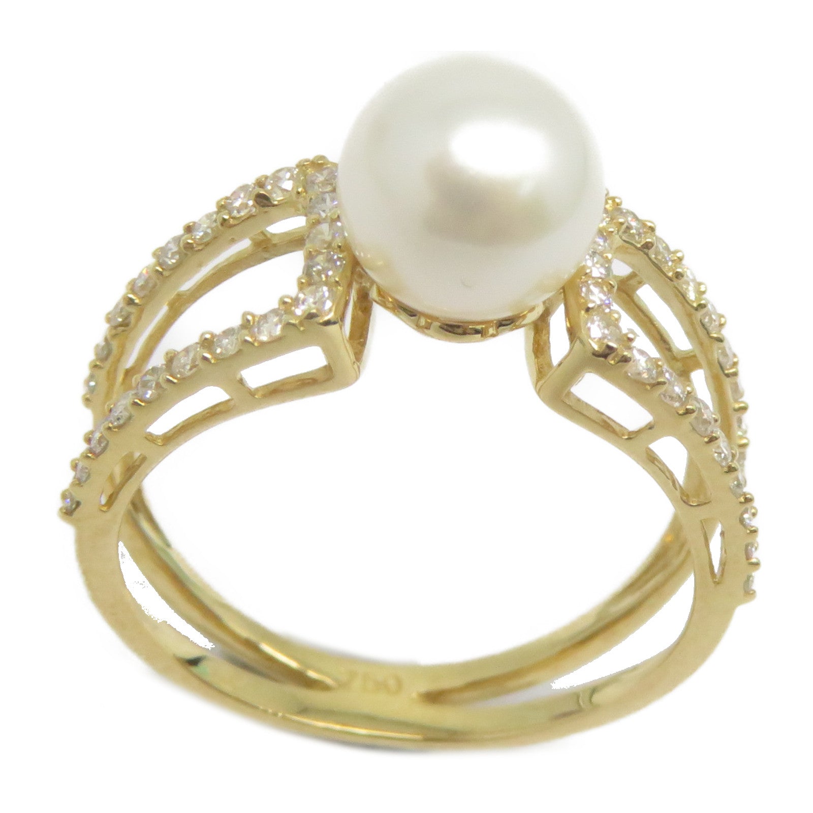 JEWELRY 【激減優惠】18K黃金Pearl Diamond Ring 3.05ct珍珠/0.371ct鑽石戒指US#6.75