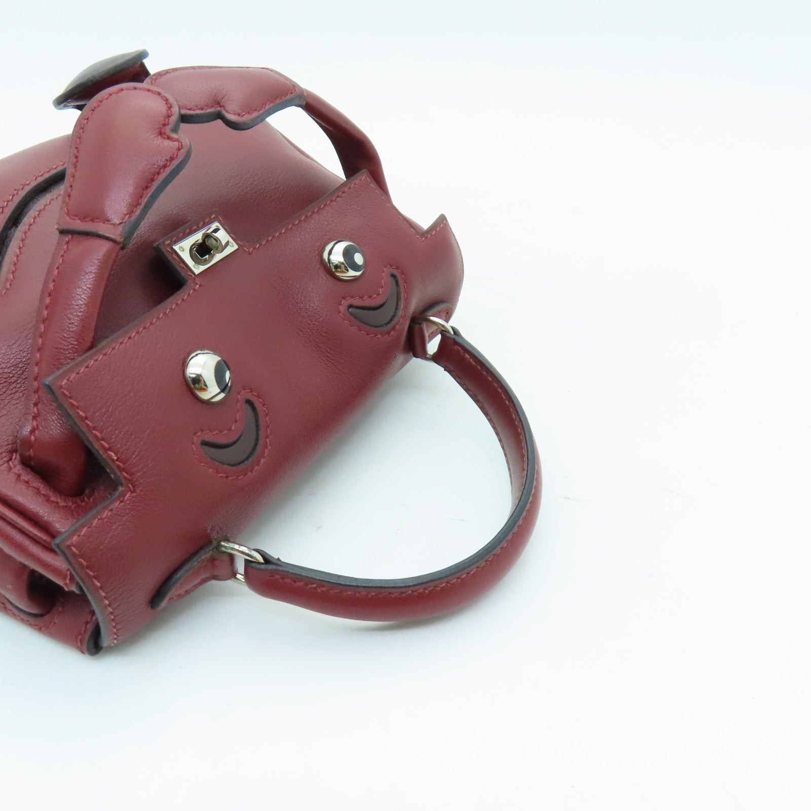 HERMES Swift leather Kelly Doll silver buckle handle bag wine red