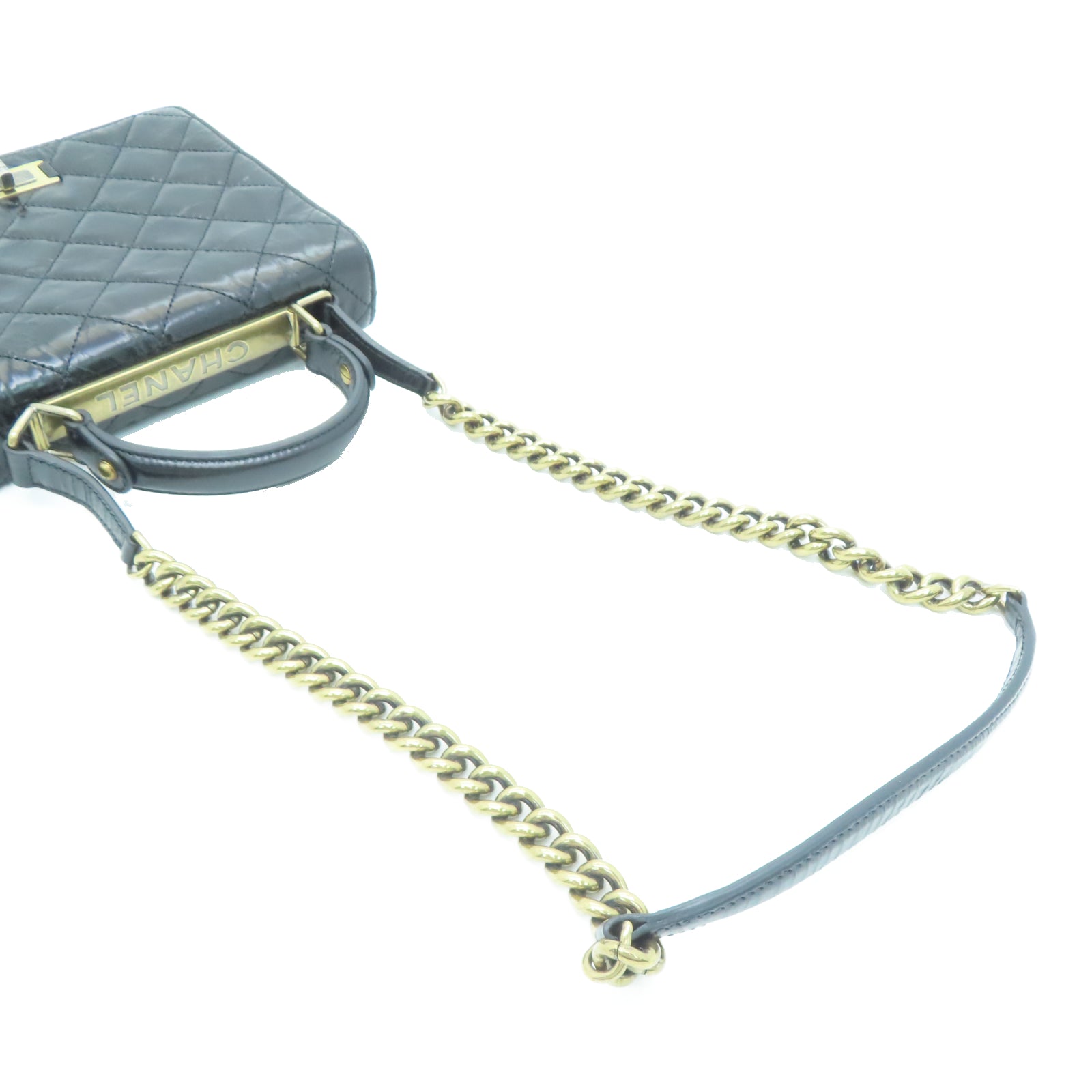 CHANEL Lingge cowhide leather Chain Shoulder gold buckle chain belt handle shoulder bag black