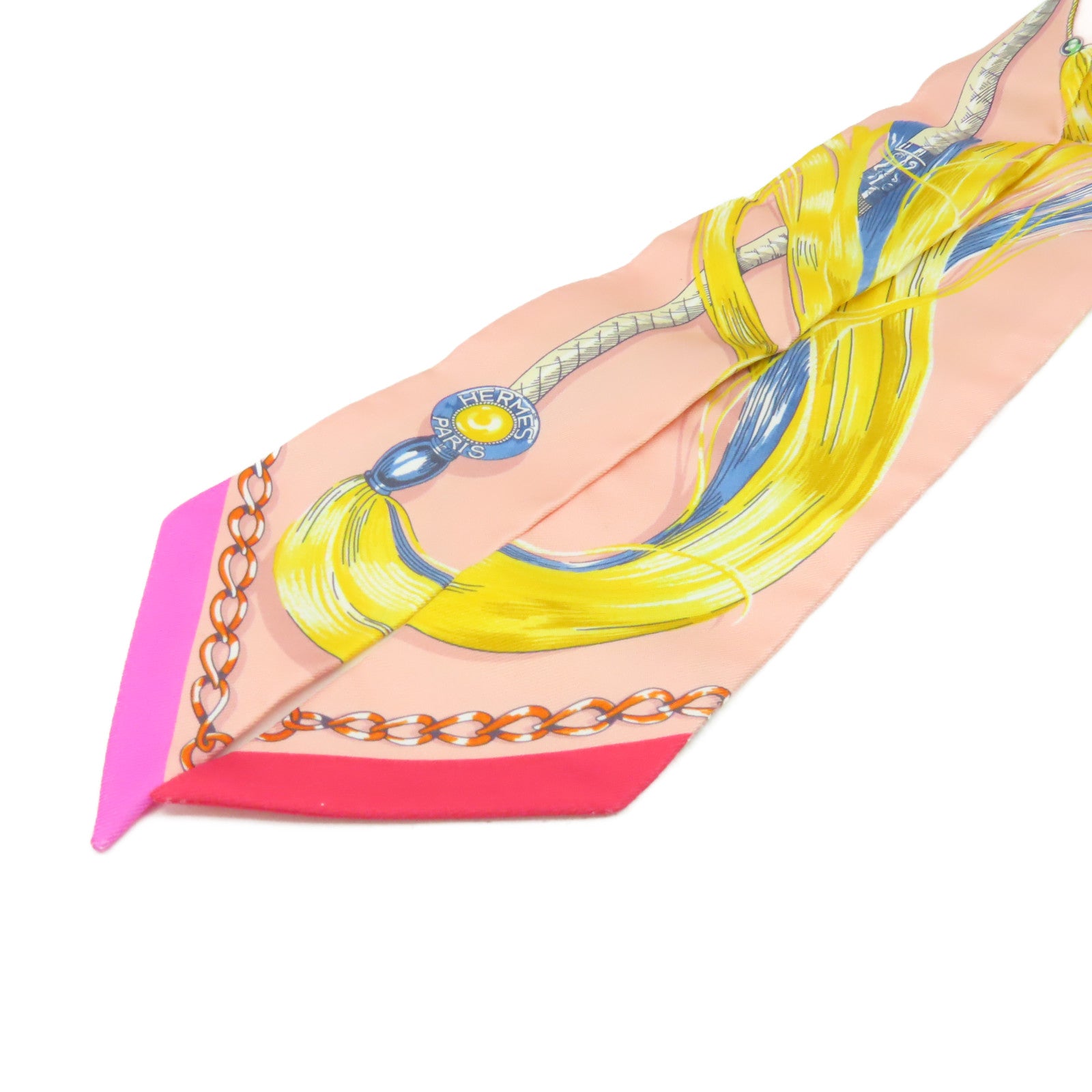 HERMES 絲質Twilly Scarf絲巾粉紅色/黃色/彩色