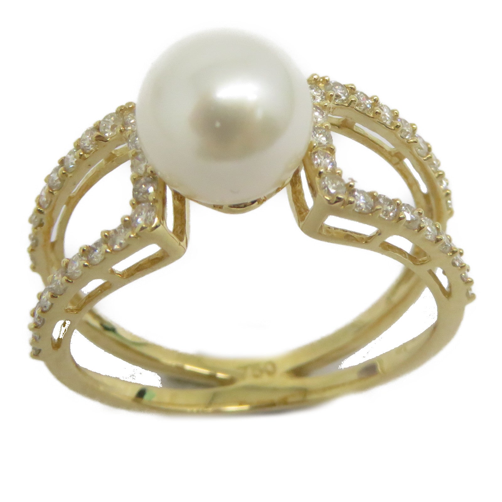 JEWELRY 【激減優惠】18K黃金Pearl Diamond Ring 3.05ct珍珠/0.371ct鑽石戒指US#6.75