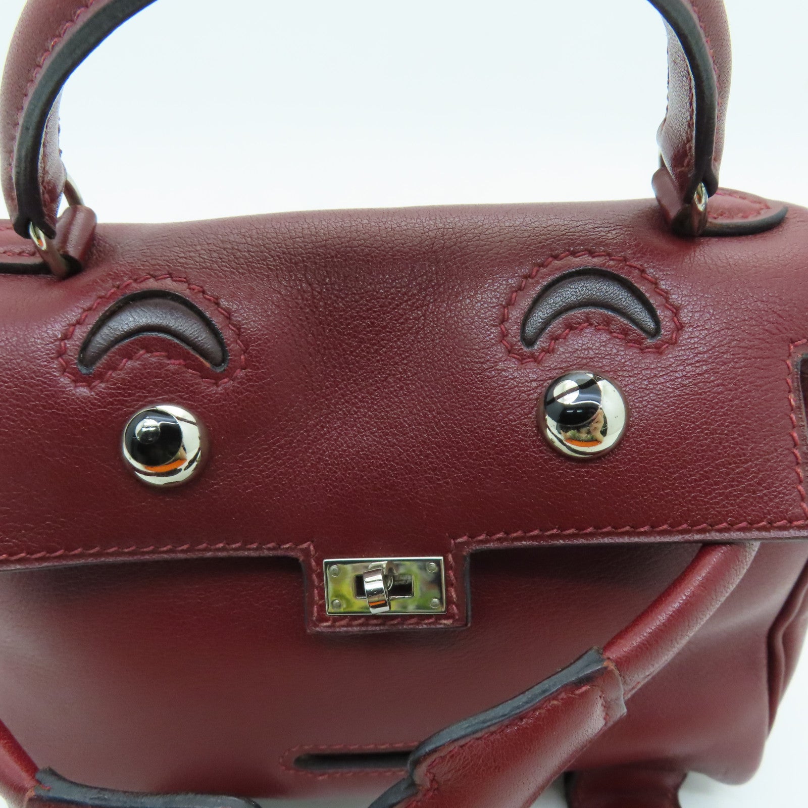 HERMES Swift leather Kelly Doll silver buckle handle bag wine red