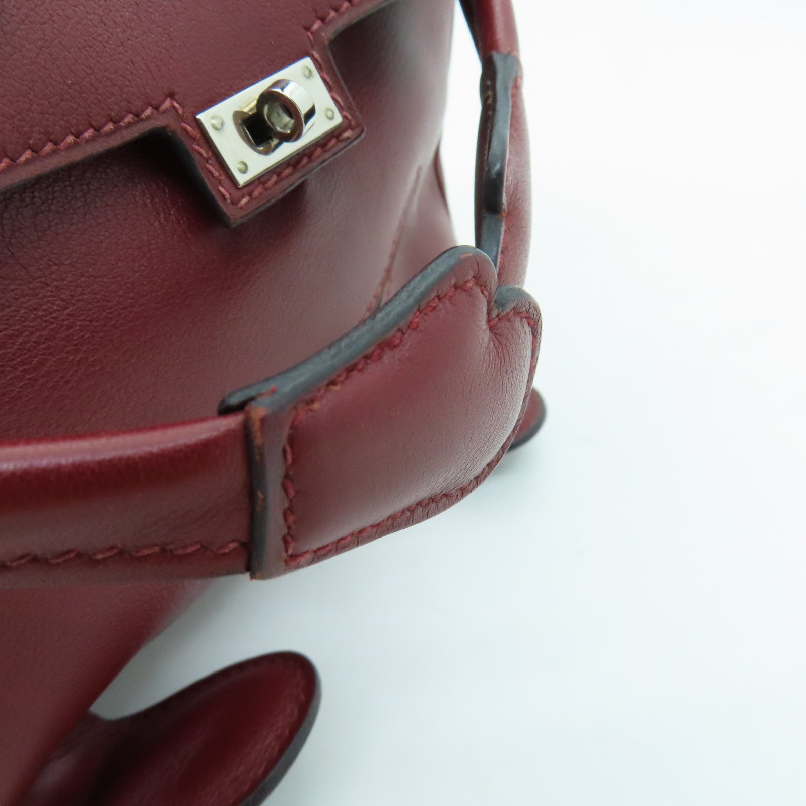 HERMES Swift leather Kelly Doll silver buckle handle bag wine red