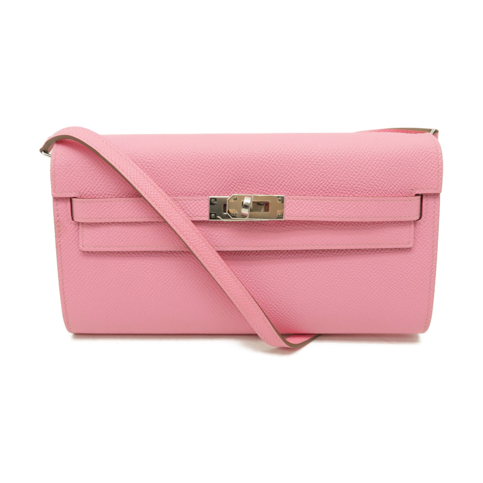 HERMES Epsom皮革Kelly To Go銀扣肩背袋Rose Confetti粉紅色