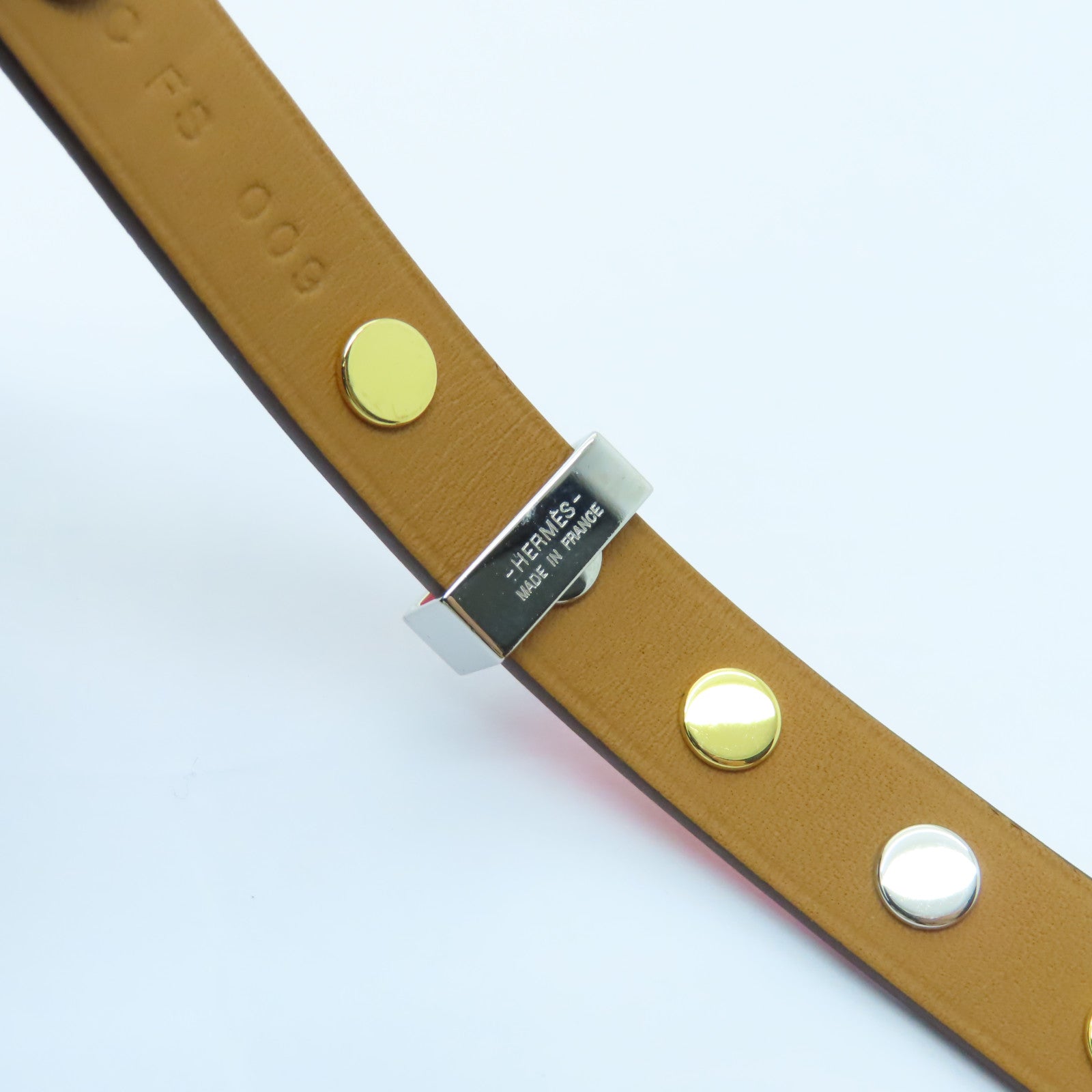 HERMES Swift皮革Mini Dog Clous Carres Bracelet金扣/銀扣手鐲粉紅色