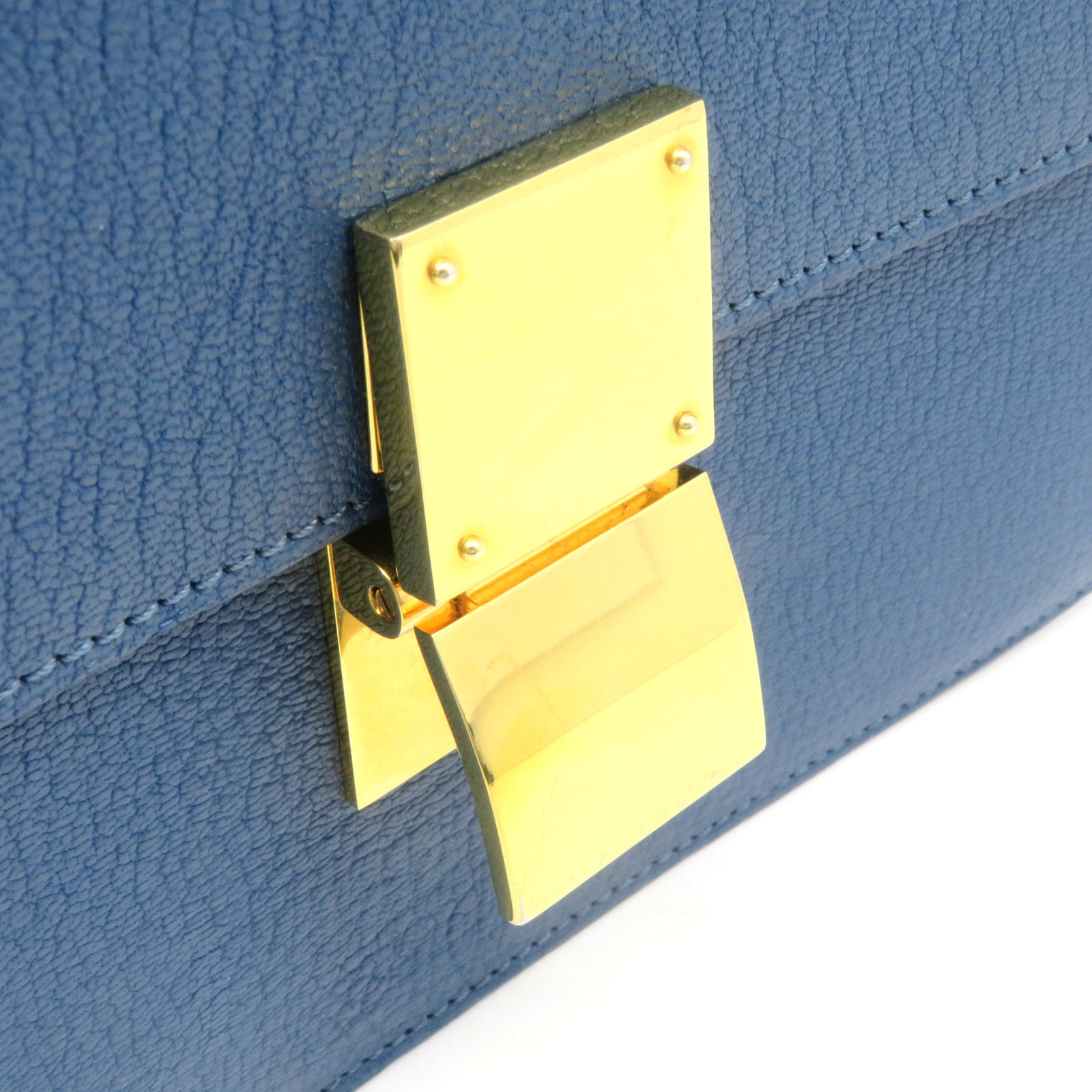 CELINE Cowhide Leather Classic Box Shoulder Bag Gold Buckle Shoulder Bag Blue