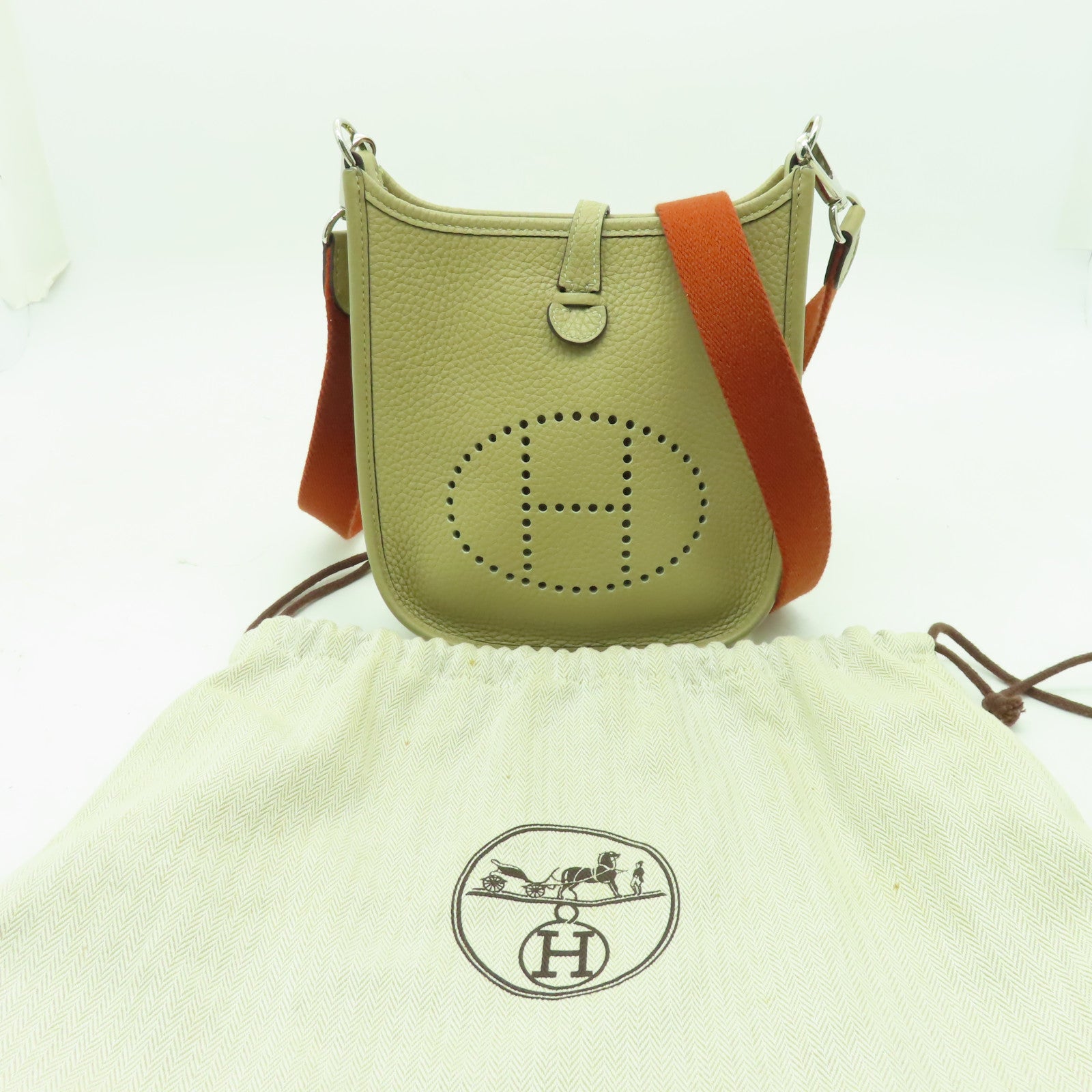 HERMES Clemence皮革Evelyne TPM肩背袋米色