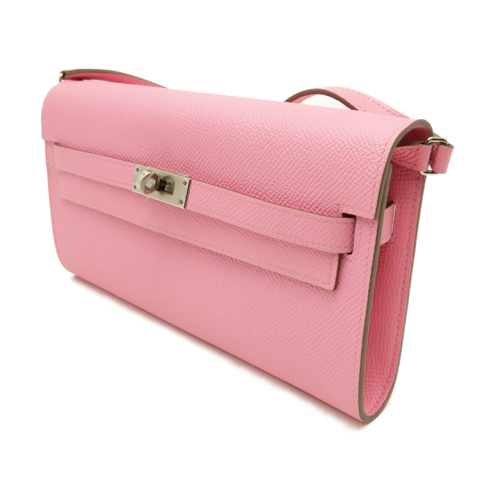 HERMES Epsom皮革Kelly To Go銀扣肩背袋Rose Confetti粉紅色