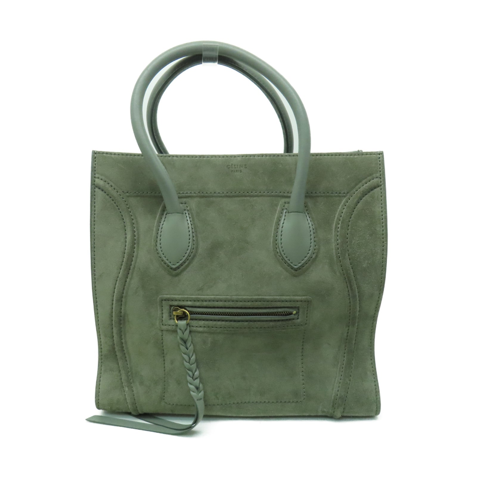 CELINE 麂皮皮革Mini Luggage金扣手挽袋灰色