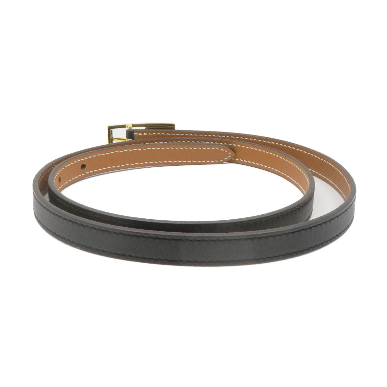 HERMES Epsom Leather/Swift Leather Lucky 15 Reversible Belt Gold Buckle Leather Belt Black/Brown