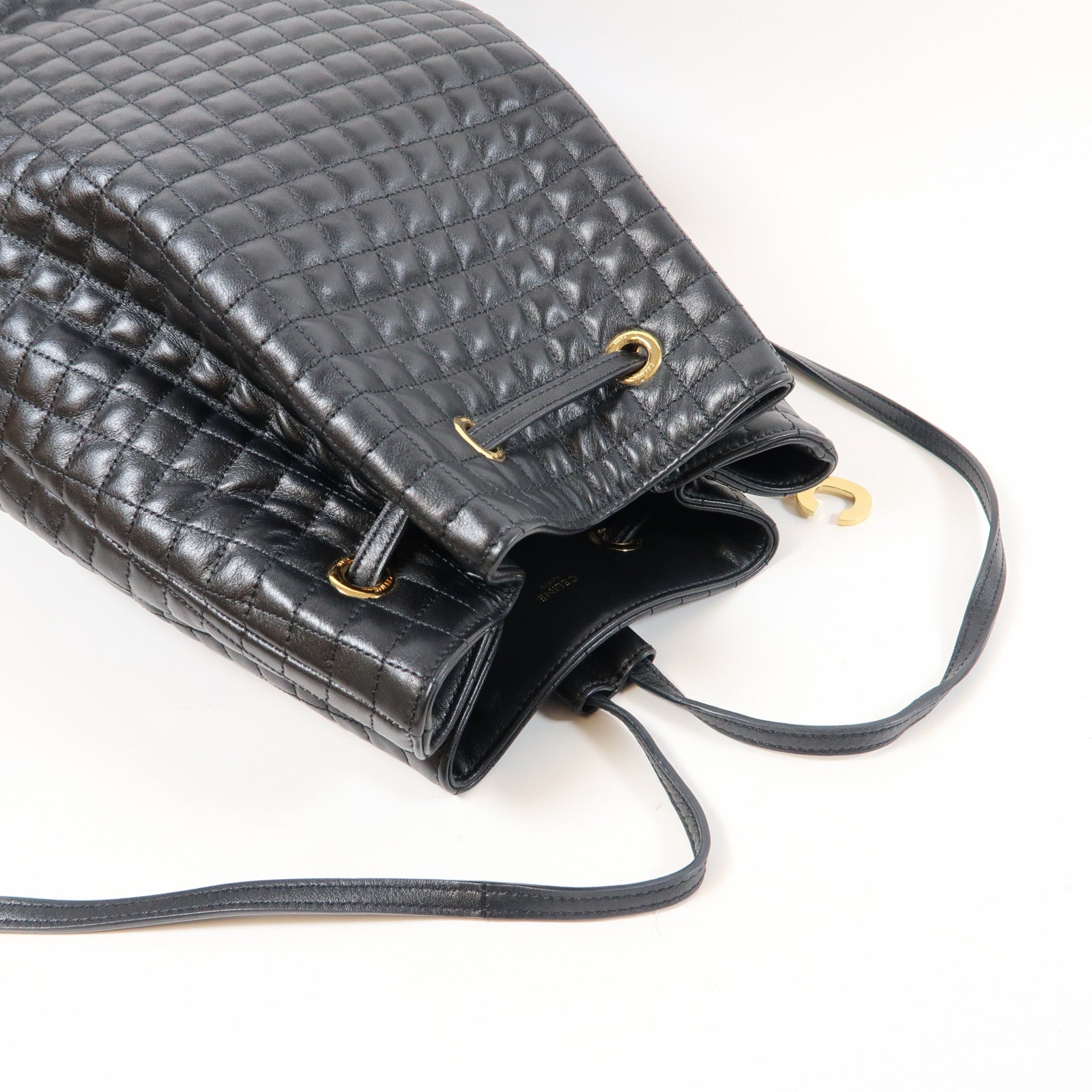 CELINE 牛皮皮革Rucksack金扣背包黑色