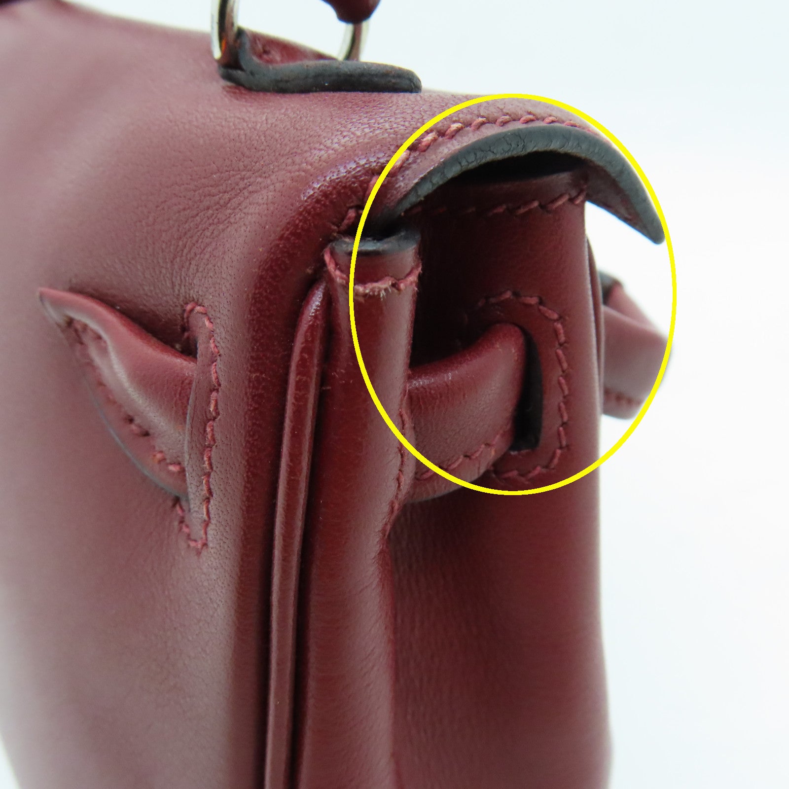 HERMES Swift leather Kelly Doll silver buckle handle bag wine red