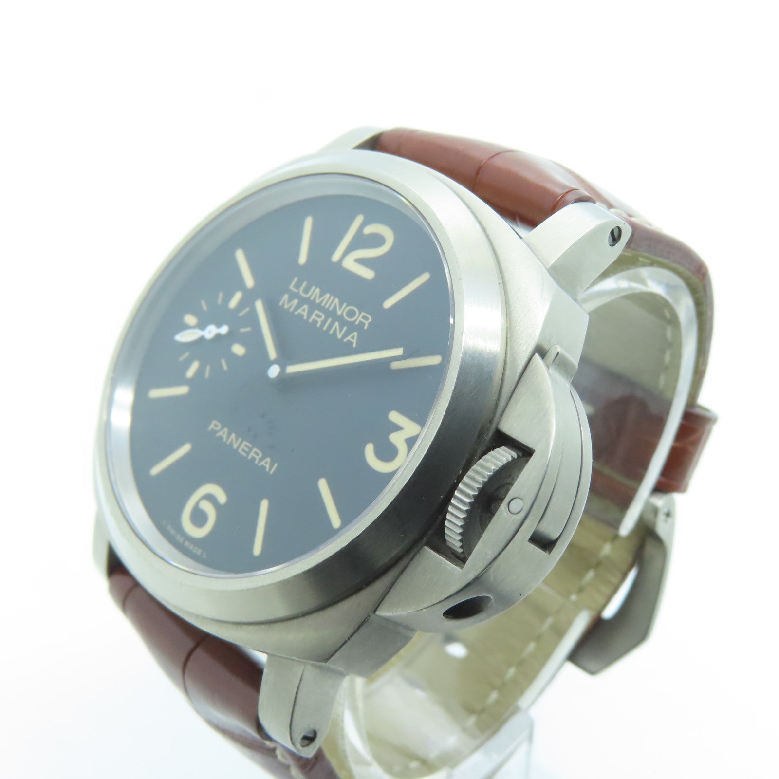 PANERAI Luminor Marina鳄鱼皮革带/不锈钢手表自动机芯黑色
