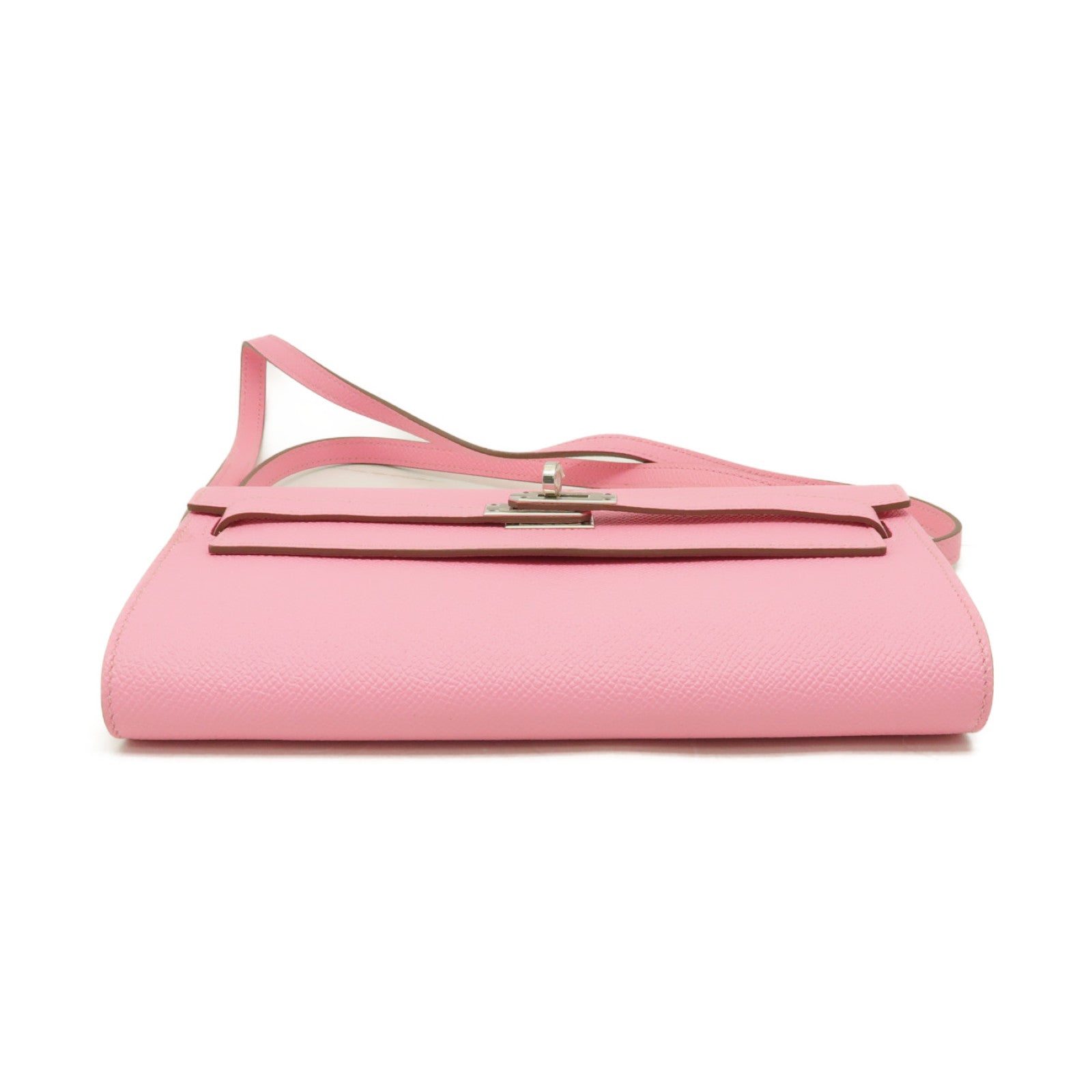 HERMES Epsom皮革Kelly To Go銀扣肩背袋Rose Confetti粉紅色
