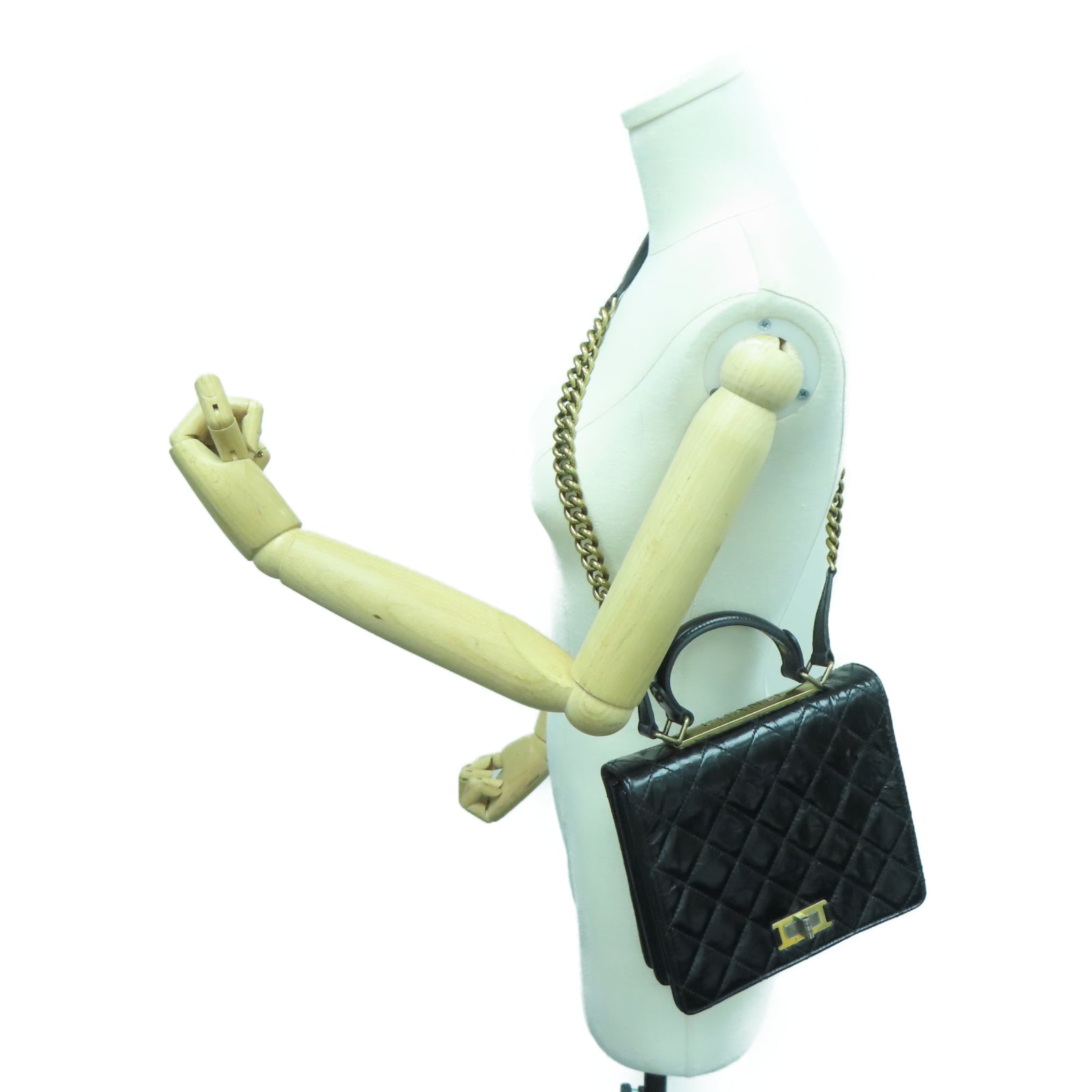 CHANEL Lingge cowhide leather Chain Shoulder gold buckle chain belt handle shoulder bag black