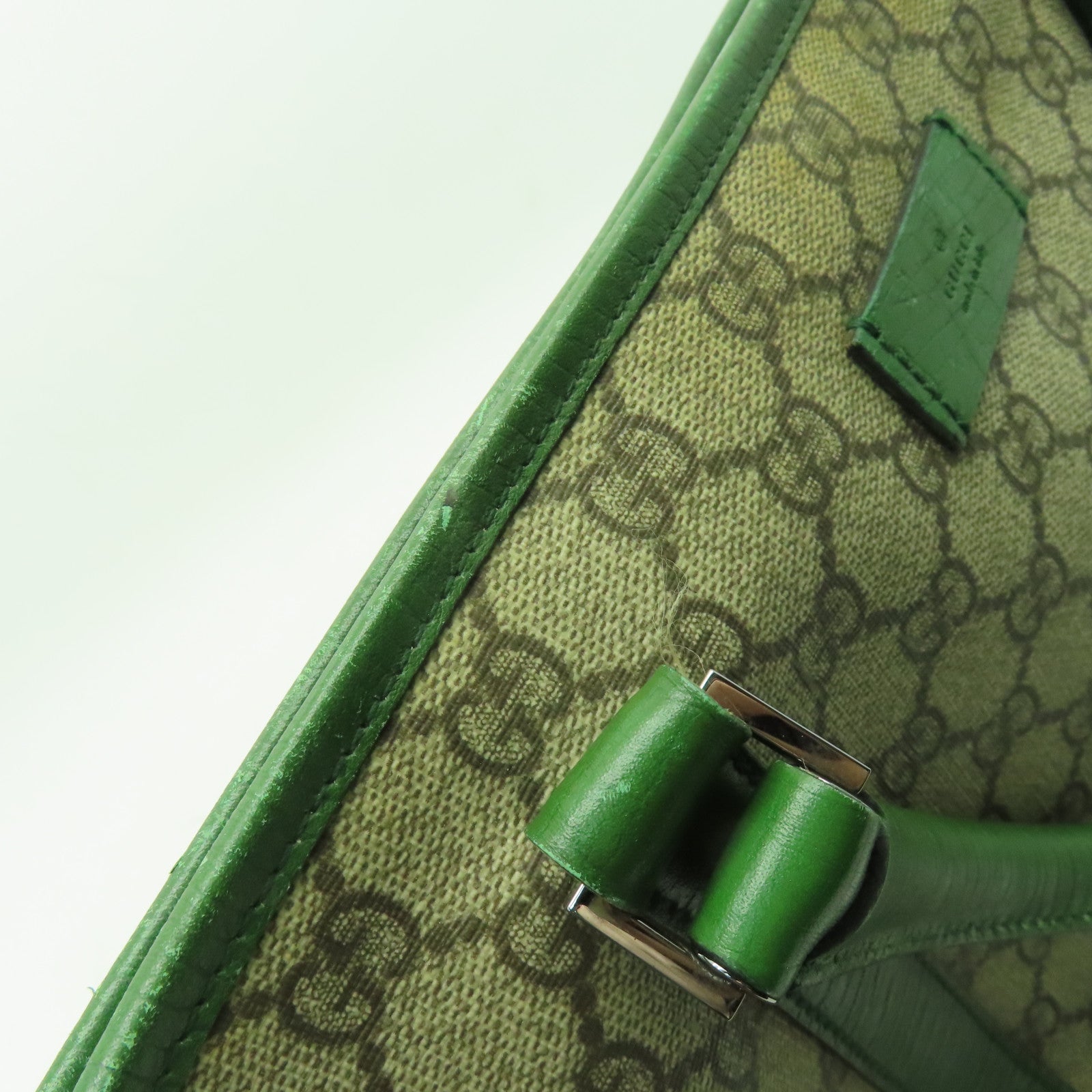 GUCCI 塗層帆布Tote Bag銀扣手挽袋綠色/米色