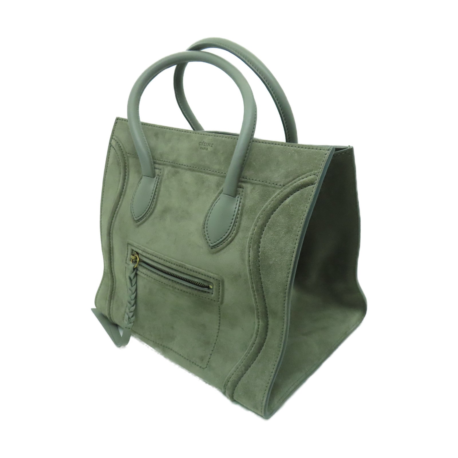 CELINE 麂皮皮革Mini Luggage金扣手挽袋灰色