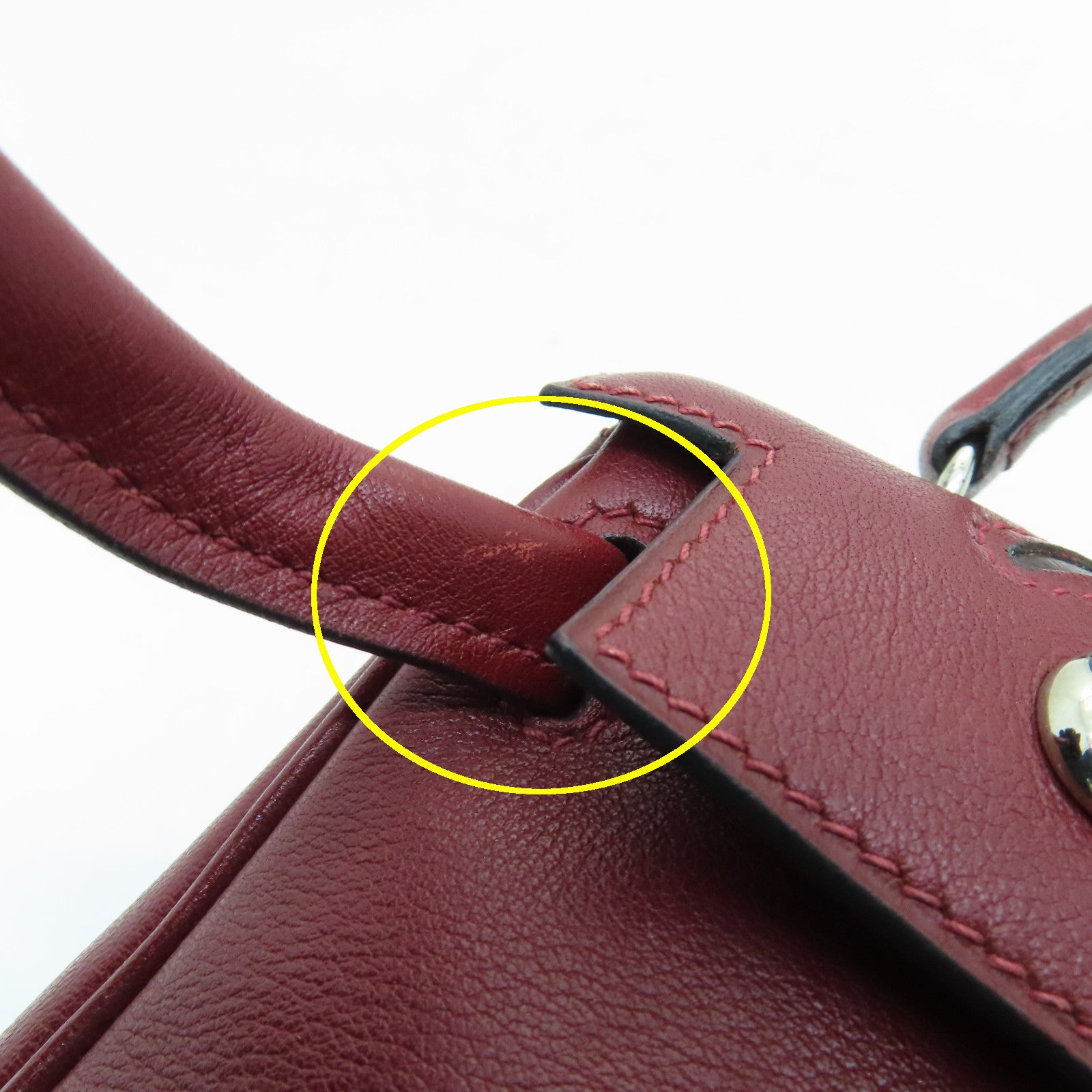 HERMES Swift leather Kelly Doll silver buckle handle bag wine red