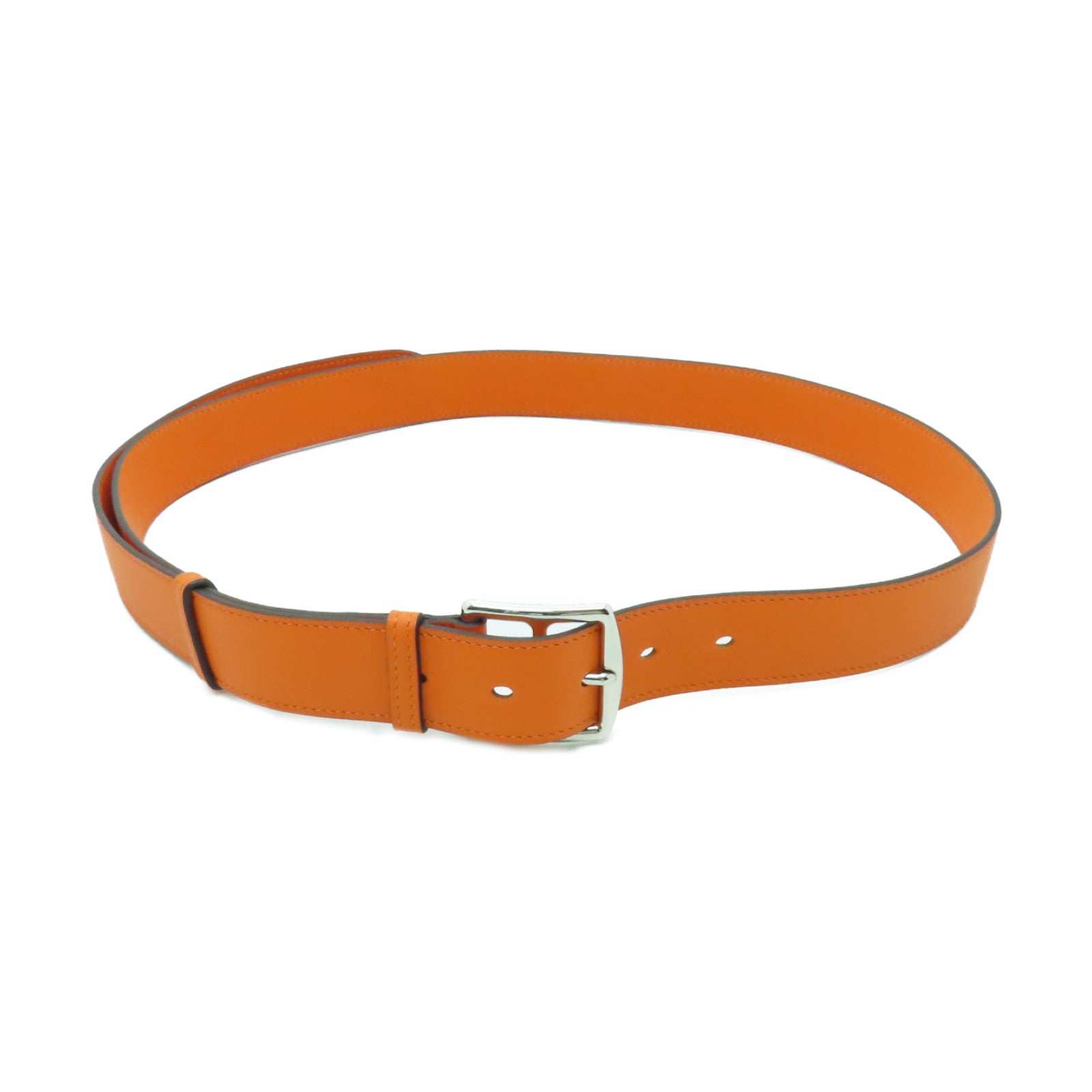 HERMES Swift皮革Belt 90cm银扣皮带橙色