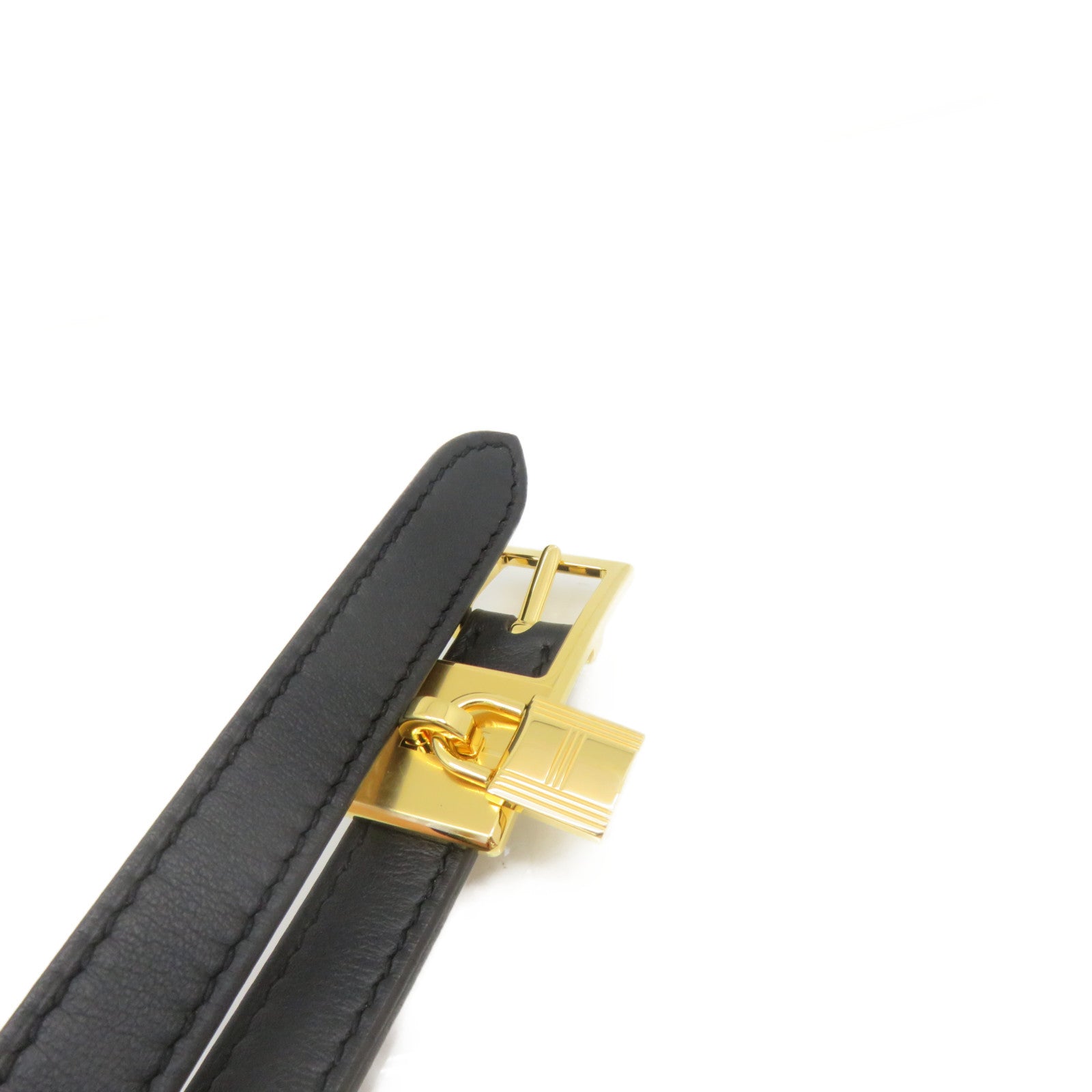 HERMES Epsom Leather/Swift Leather Lucky 15 Reversible Belt Gold Buckle Leather Belt Black/Brown