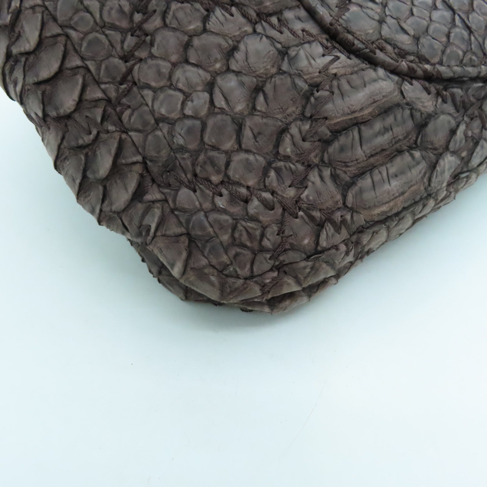 CHANEL 蛇皮皮革Chain Shoulder银扣手挽肩背两用袋啡色