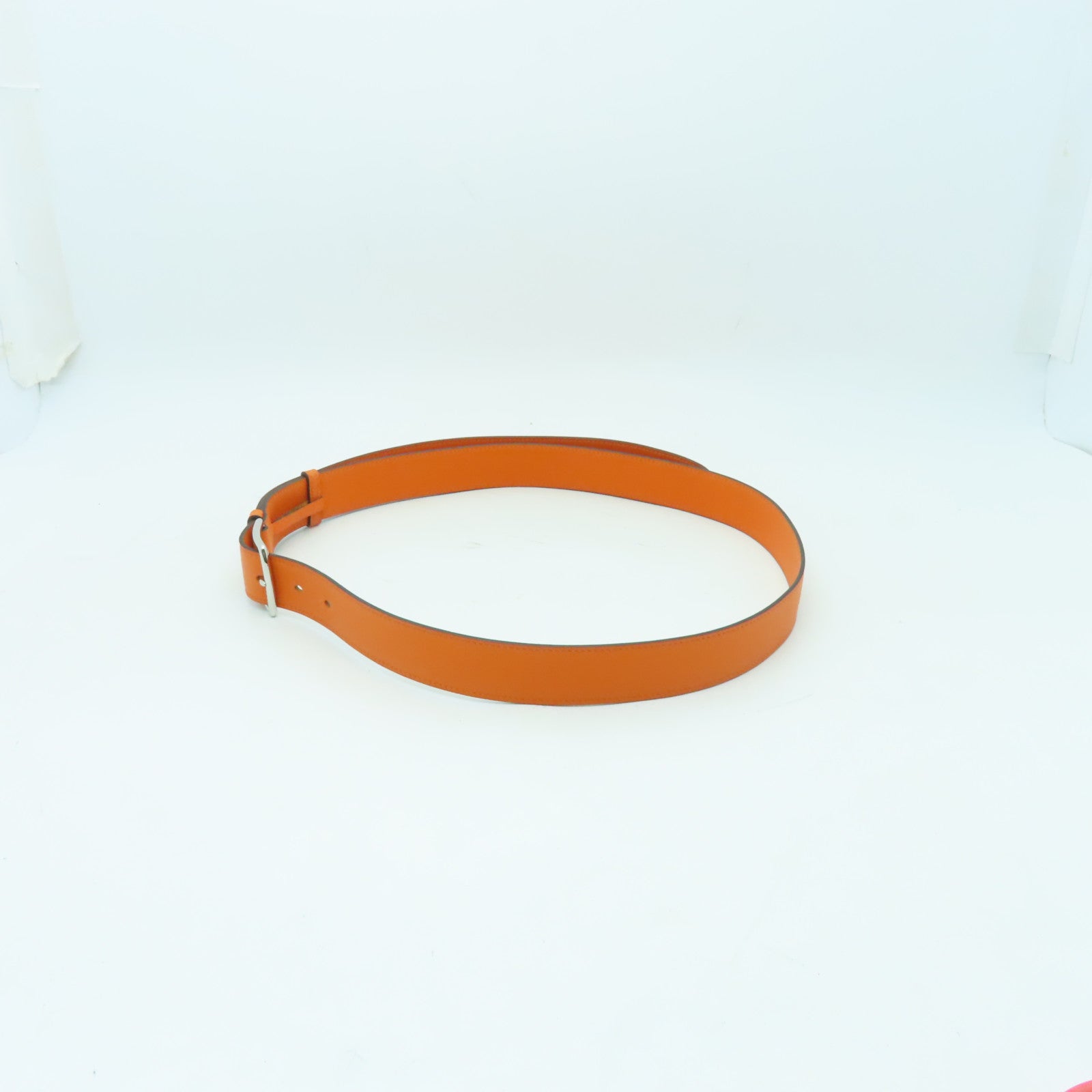 HERMES Swift皮革Belt 90cm银扣皮带橙色
