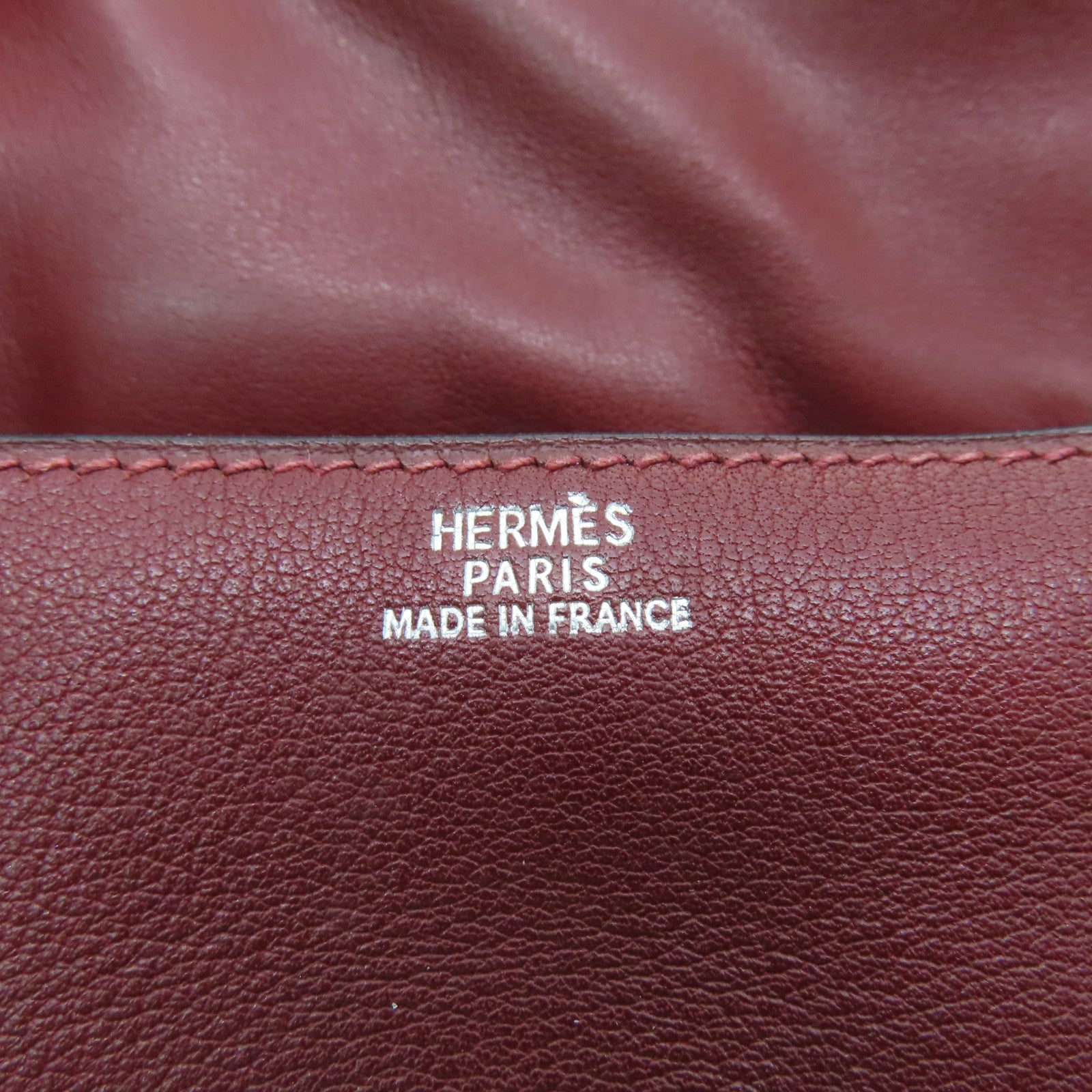 HERMES Swift leather Kelly Doll silver buckle handle bag wine red