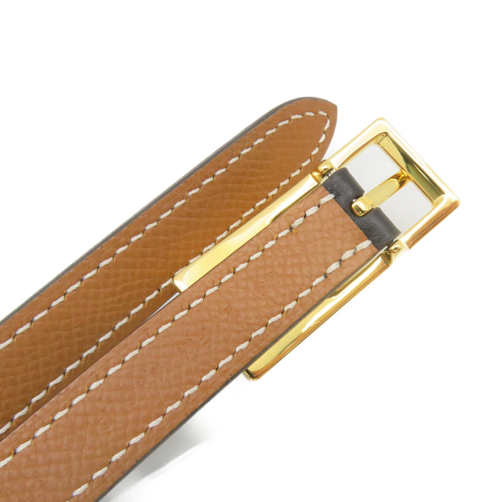HERMES Epsom Leather/Swift Leather Lucky 15 Reversible Belt Gold Buckle Leather Belt Black/Brown