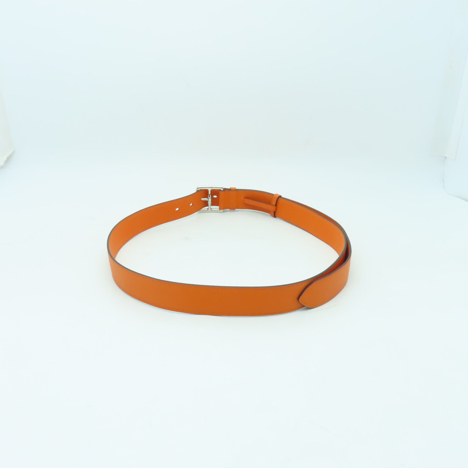 HERMES Swift皮革Belt 90cm银扣皮带橙色