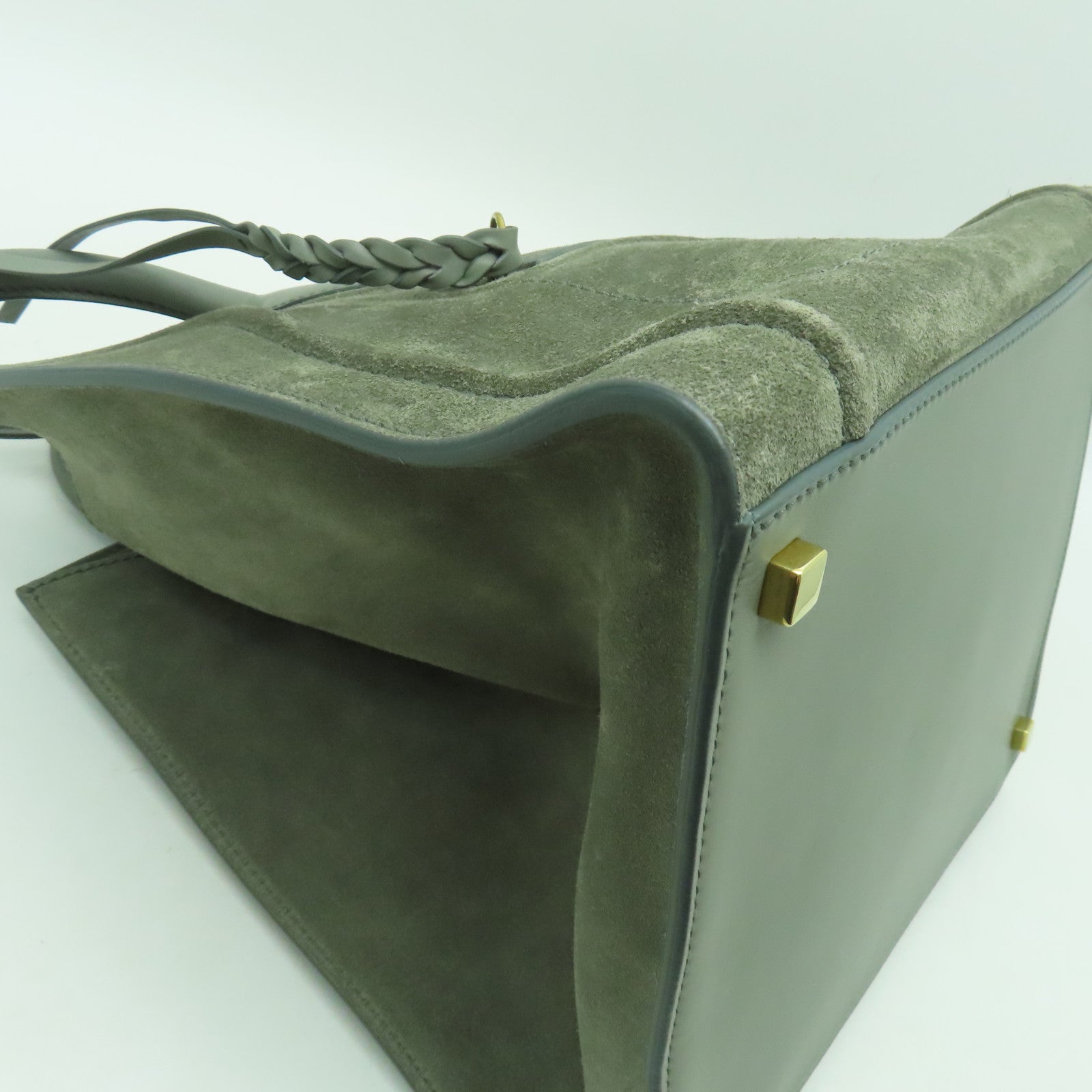 CELINE 麂皮皮革Mini Luggage金扣手挽袋灰色