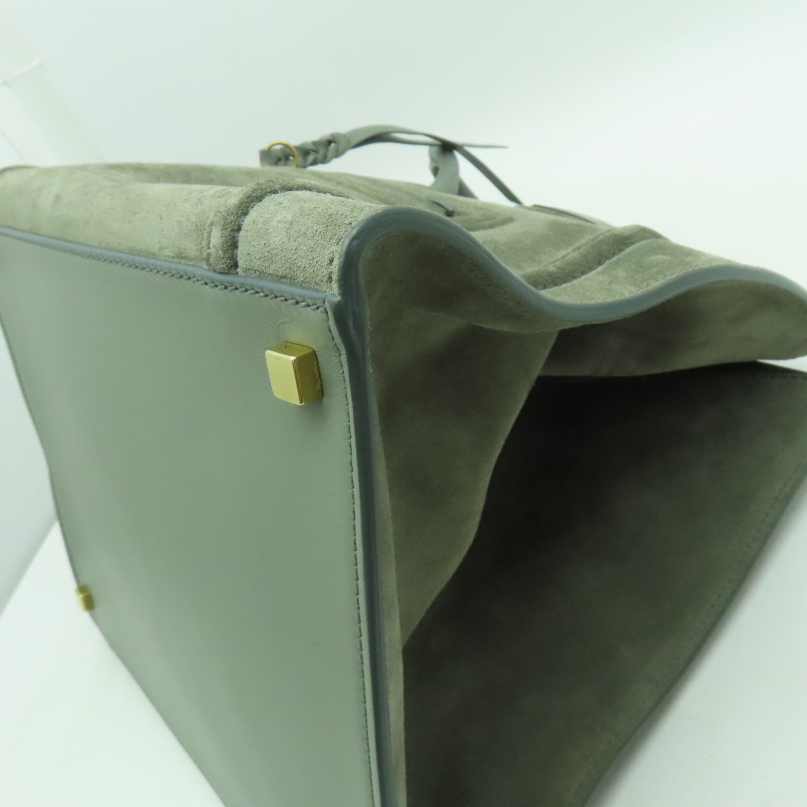 CELINE 麂皮皮革Mini Luggage金扣手挽袋灰色