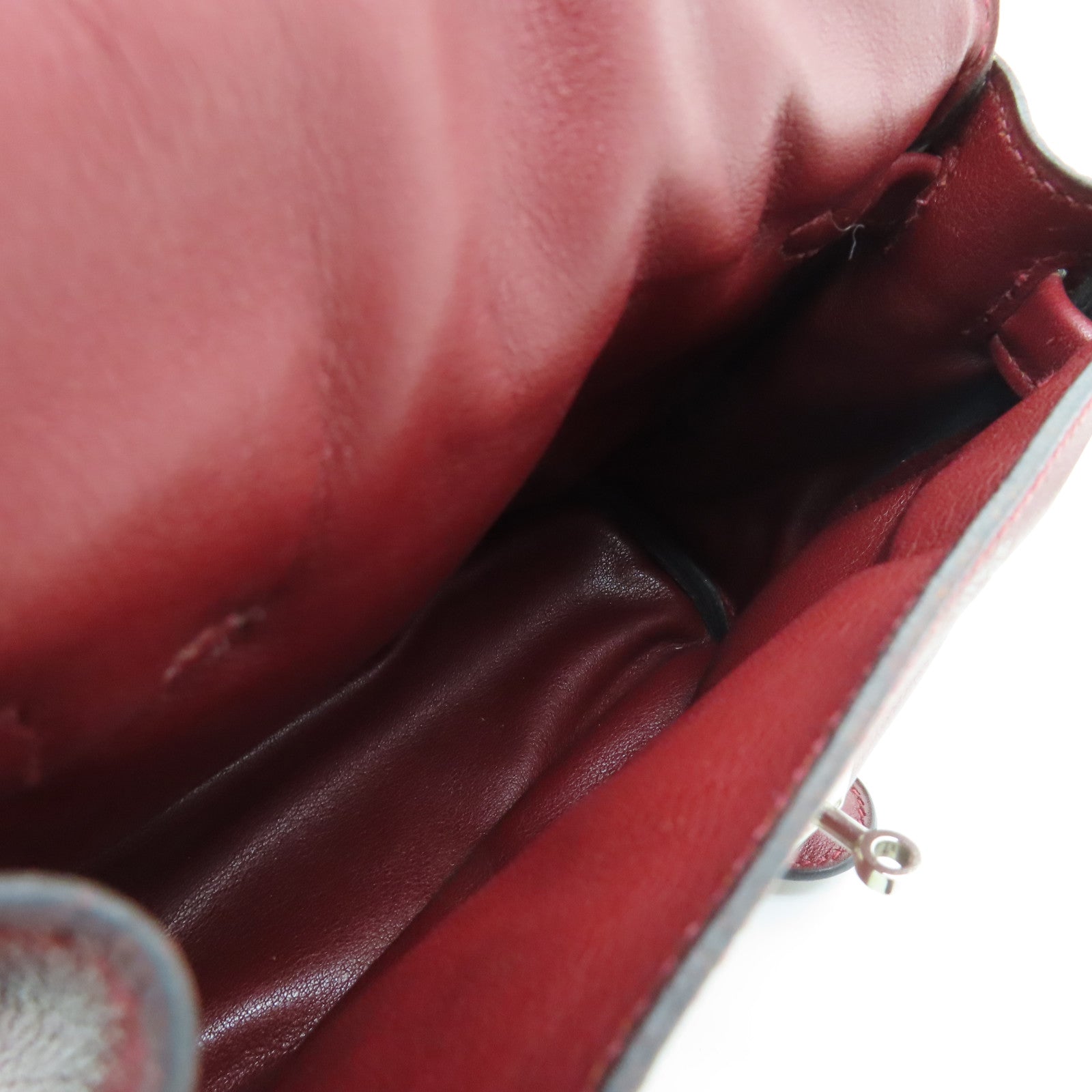 HERMES Swift leather Kelly Doll silver buckle handle bag wine red