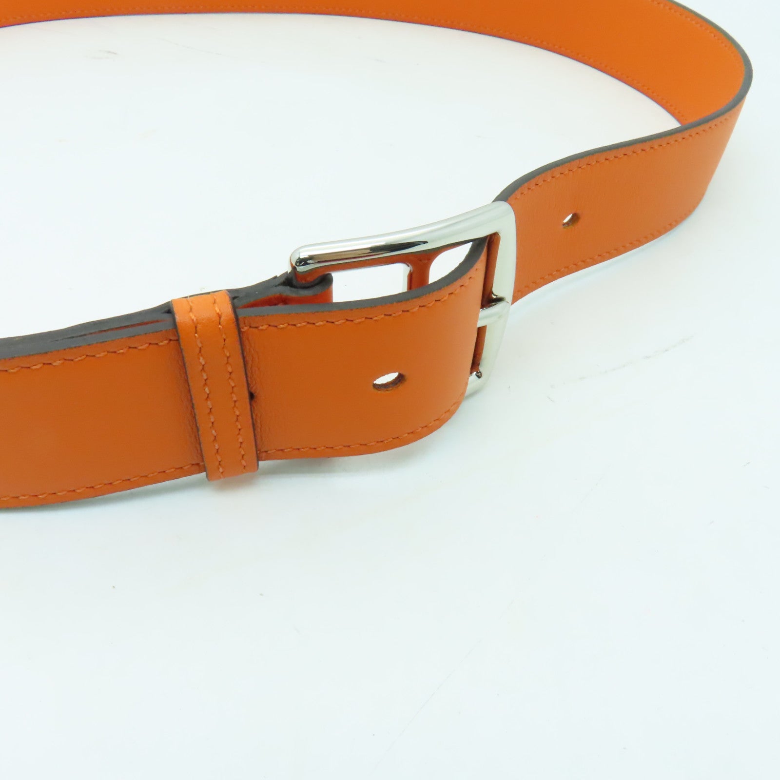 HERMES Swift皮革Belt 90cm银扣皮带橙色