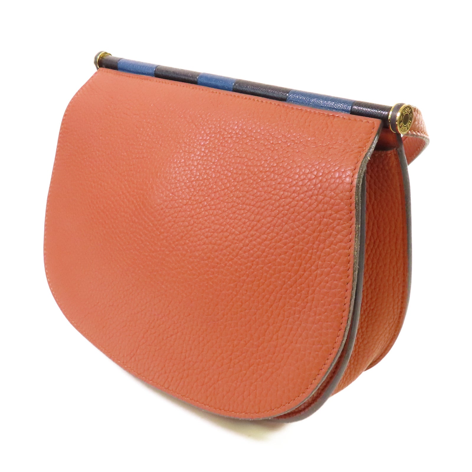 HERMES Clemence皮革Sac Saut 25 Shoulder Bag金扣肩背袋6C Cuivre/南瓜色