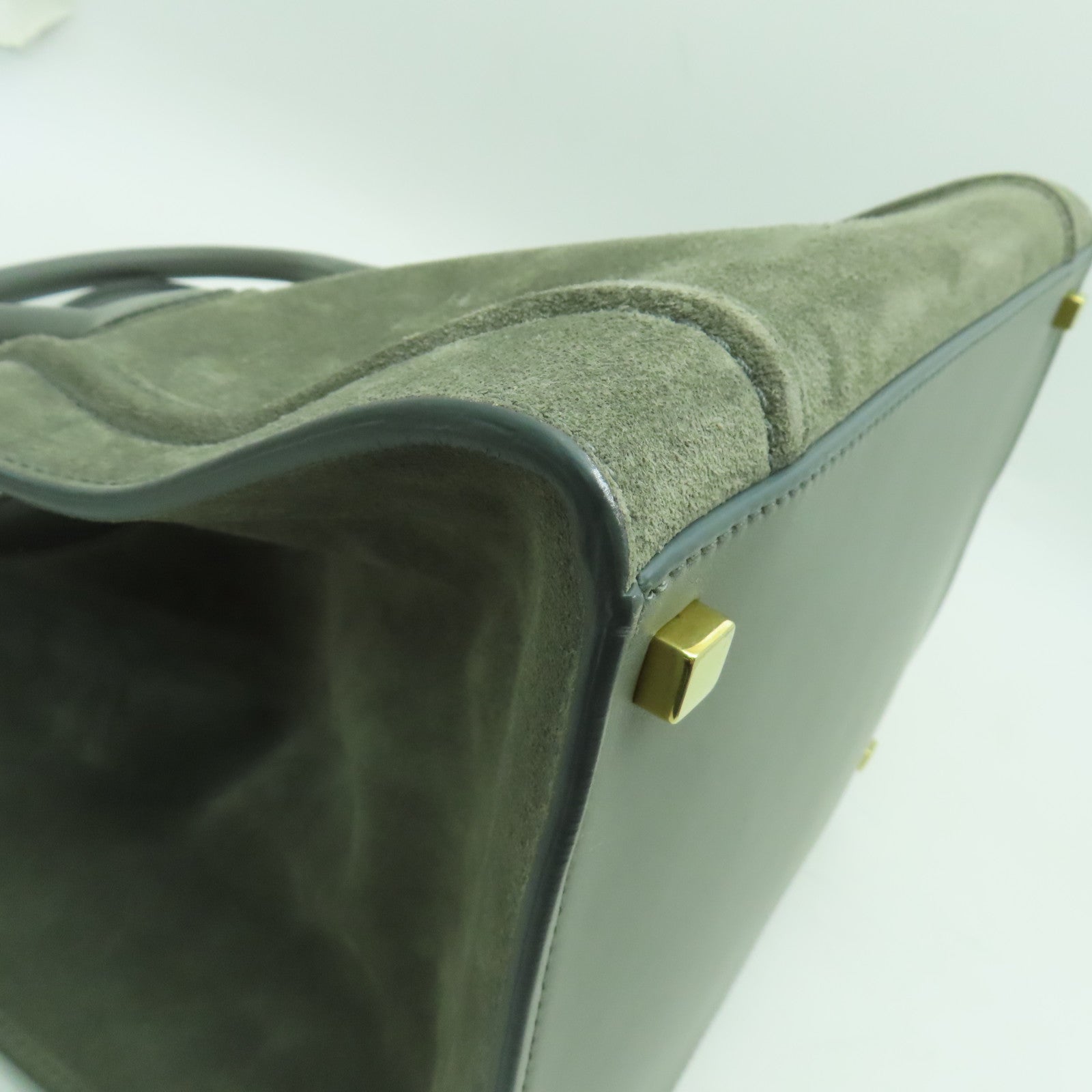 CELINE 麂皮皮革Mini Luggage金扣手挽袋灰色
